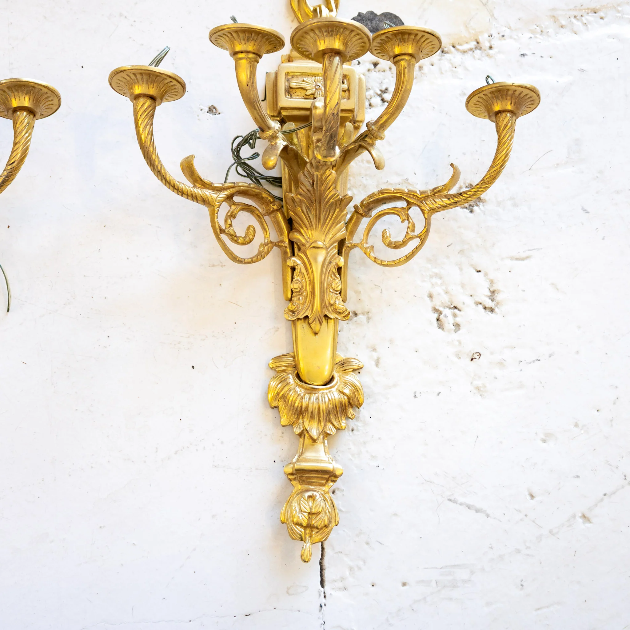 Pair of French Brass Wall Sconces – Scroll Arms & Leaf Carvings - Image 5