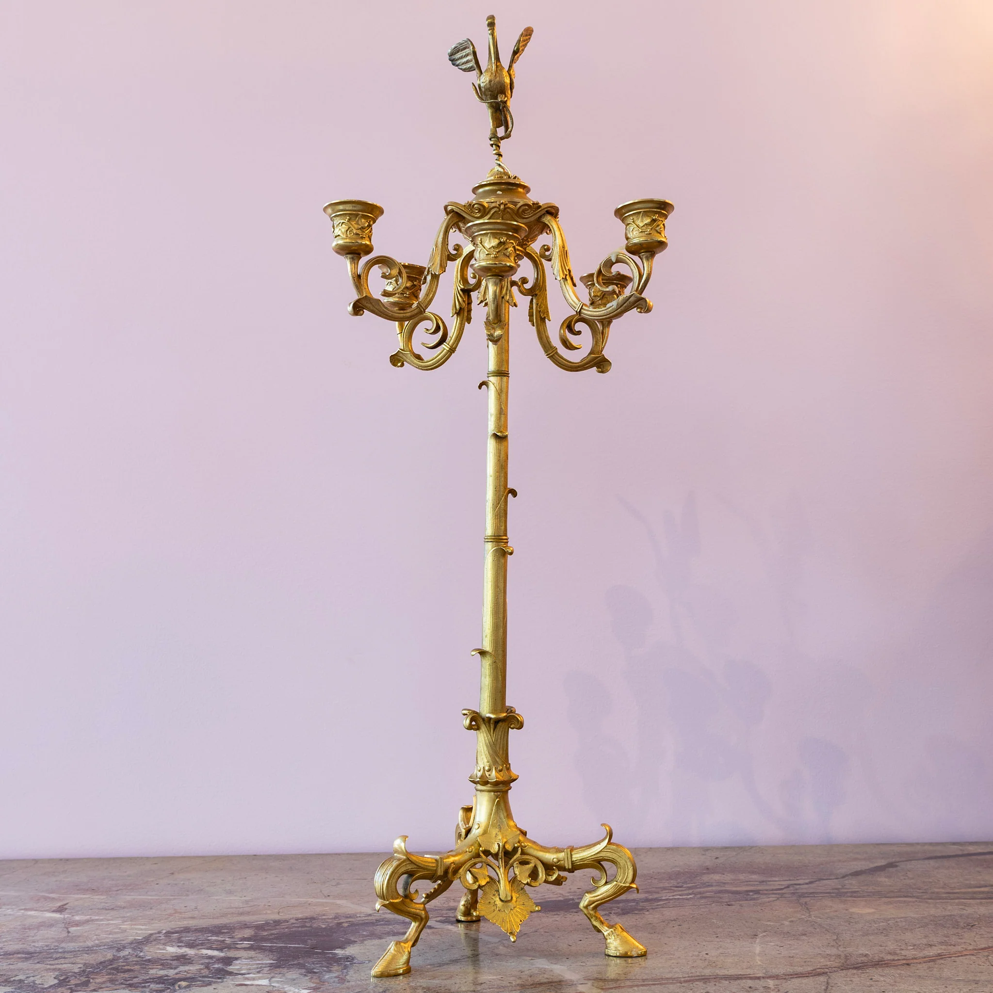 Pair of Gilded Bronze Candelabras – Swan Finials - Image 3