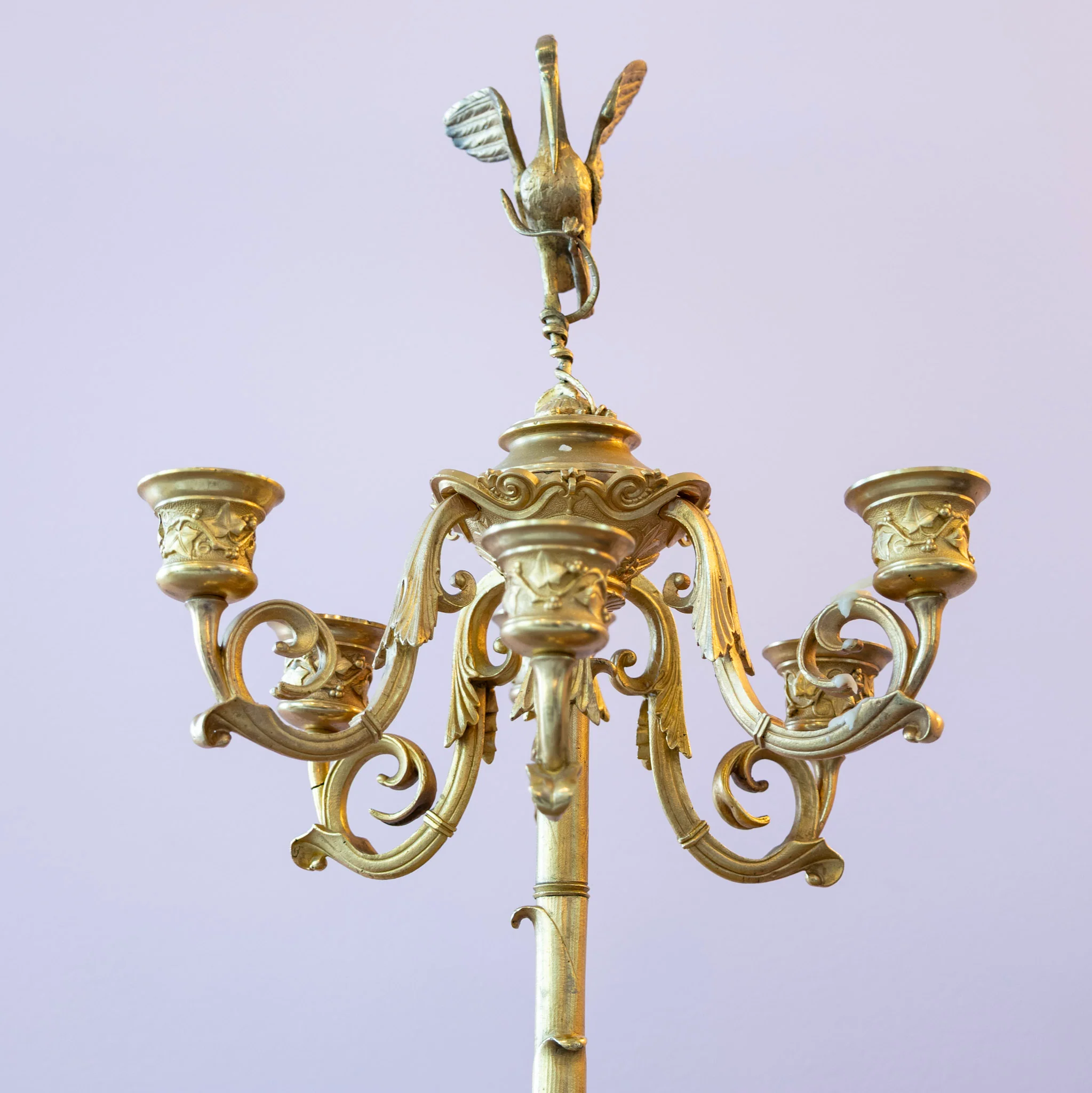 Pair of Gilded Bronze Candelabras – Swan Finials - Image 4