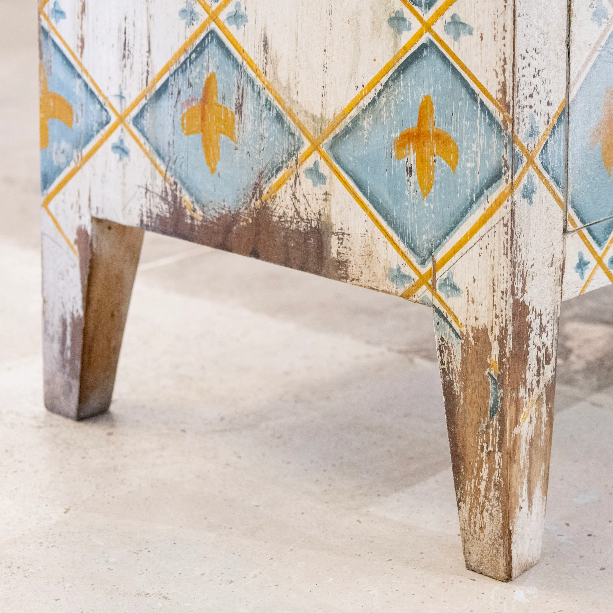 Pair of Gustavian 3-Drawer Chests – White and Blue Distressed Diamond Finish - Image 11