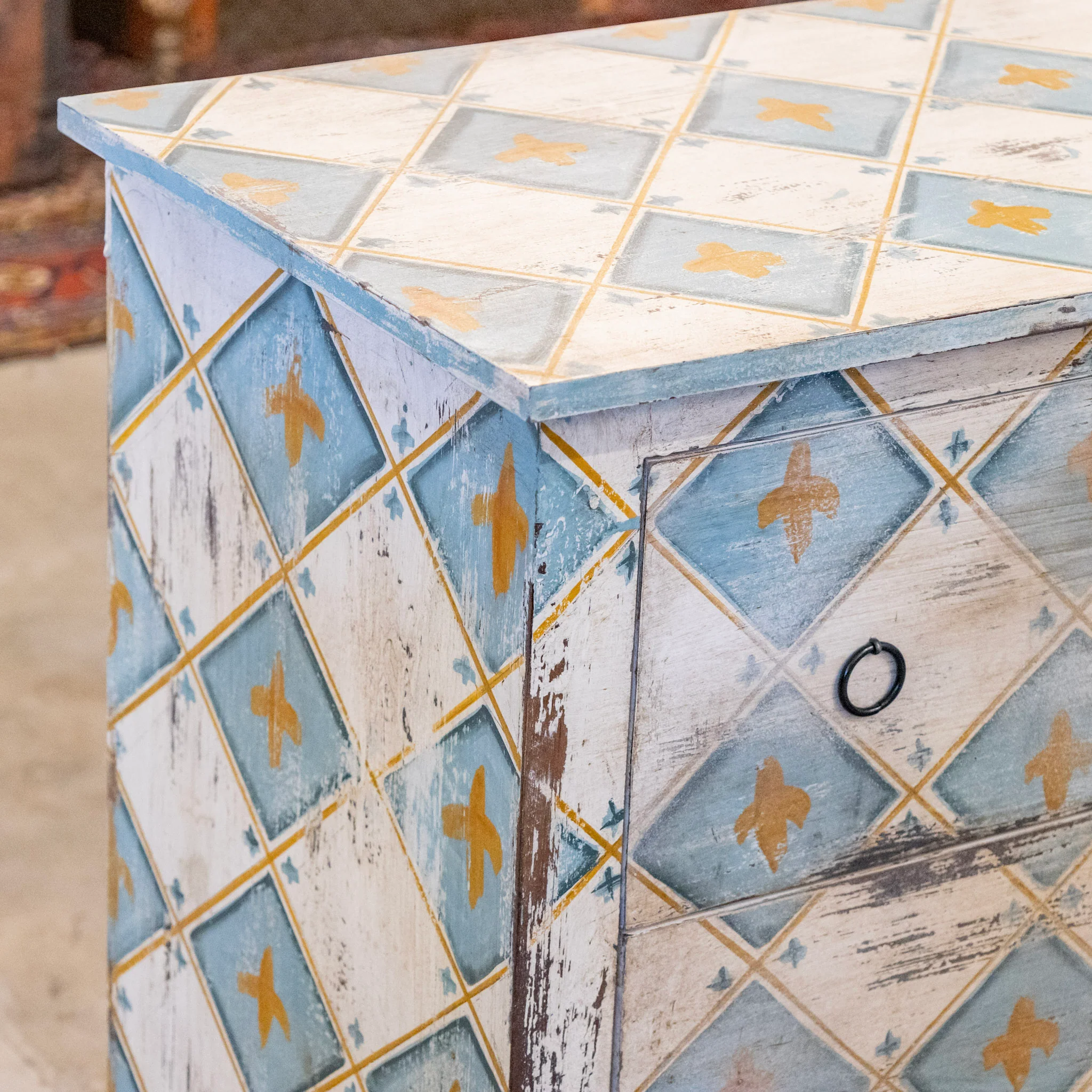 Pair of Gustavian 3-Drawer Chests – White and Blue Distressed Diamond Finish - Image 8