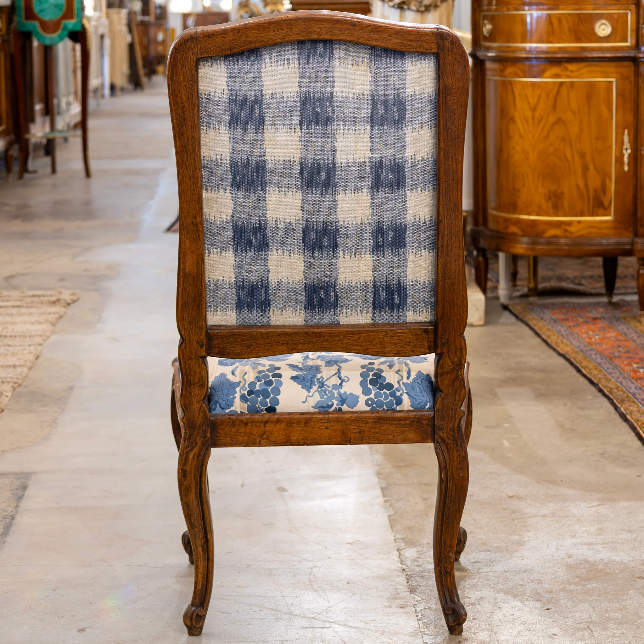 Pair of Louis XV Accent Chairs – Brown Frame with Blue & Cream Mythological Upholstery - Image 7