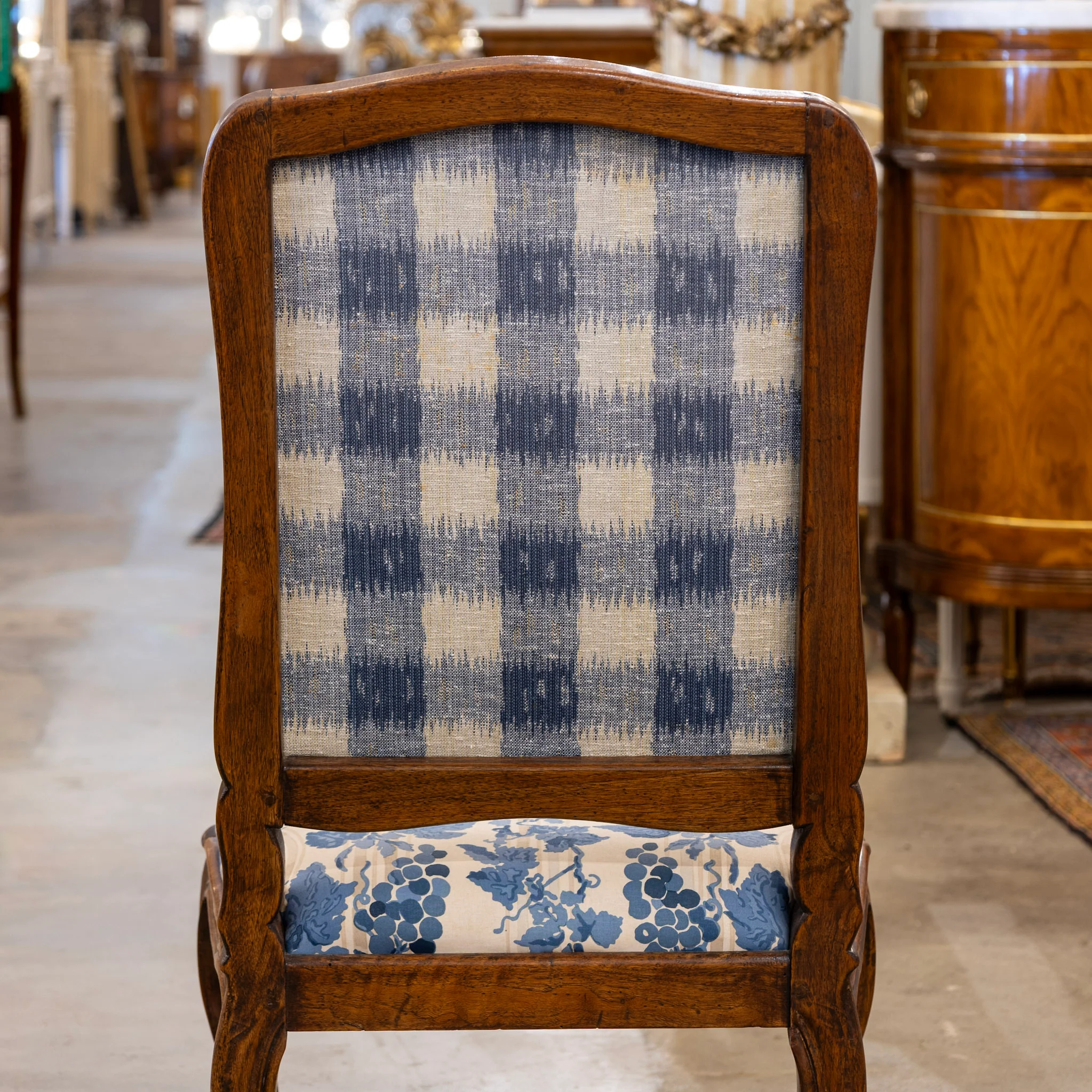 Pair of Louis XV Accent Chairs – Brown Frame with Blue & Cream Mythological Upholstery - Image 8