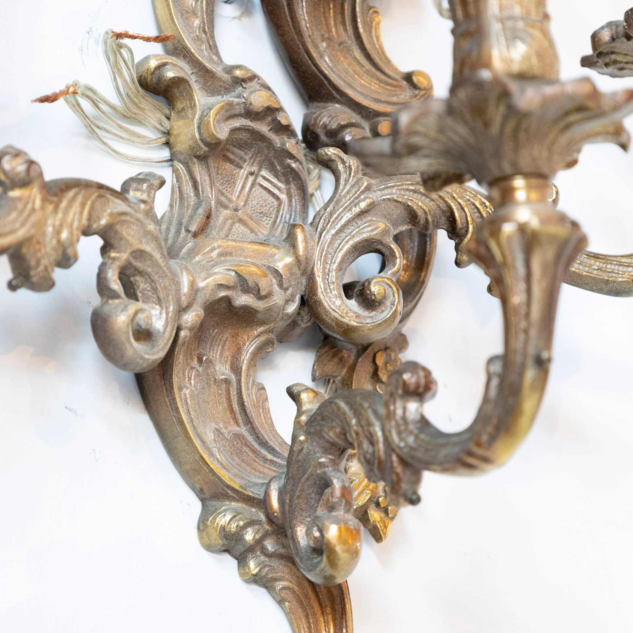 Pair of Louis XV Aged Brass Sconces – Rococo Scrollwork & Five Candle Arms - Image 8
