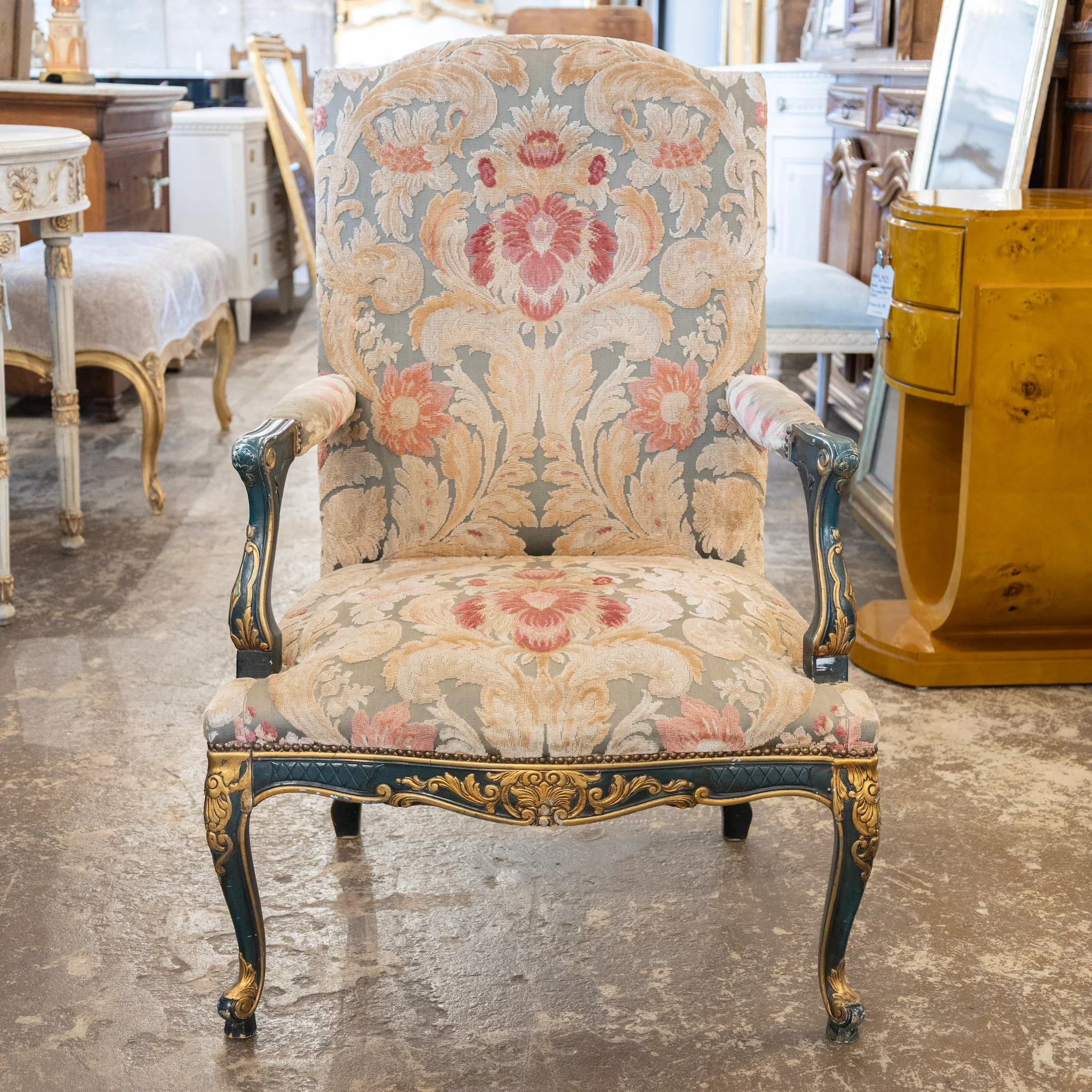 Pair of Louis XV Carved Armchair – Painted Frame with Original Tapestry Upholstery