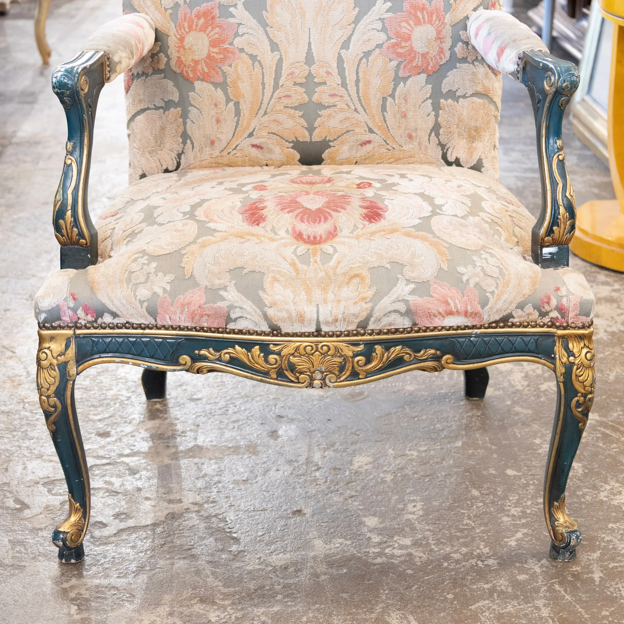 Pair of Louis XV Carved Armchair – Painted Frame with Original Tapestry Upholstery - Image 4