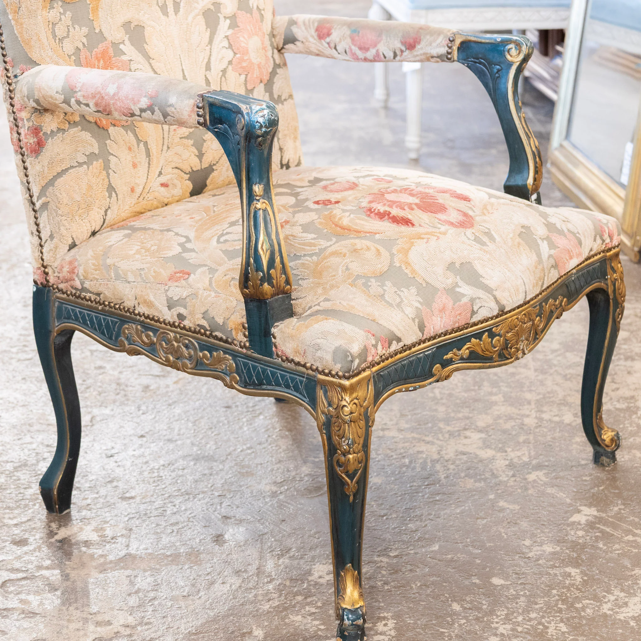 Pair of Louis XV Carved Armchair – Painted Frame with Original Tapestry Upholstery - Image 5