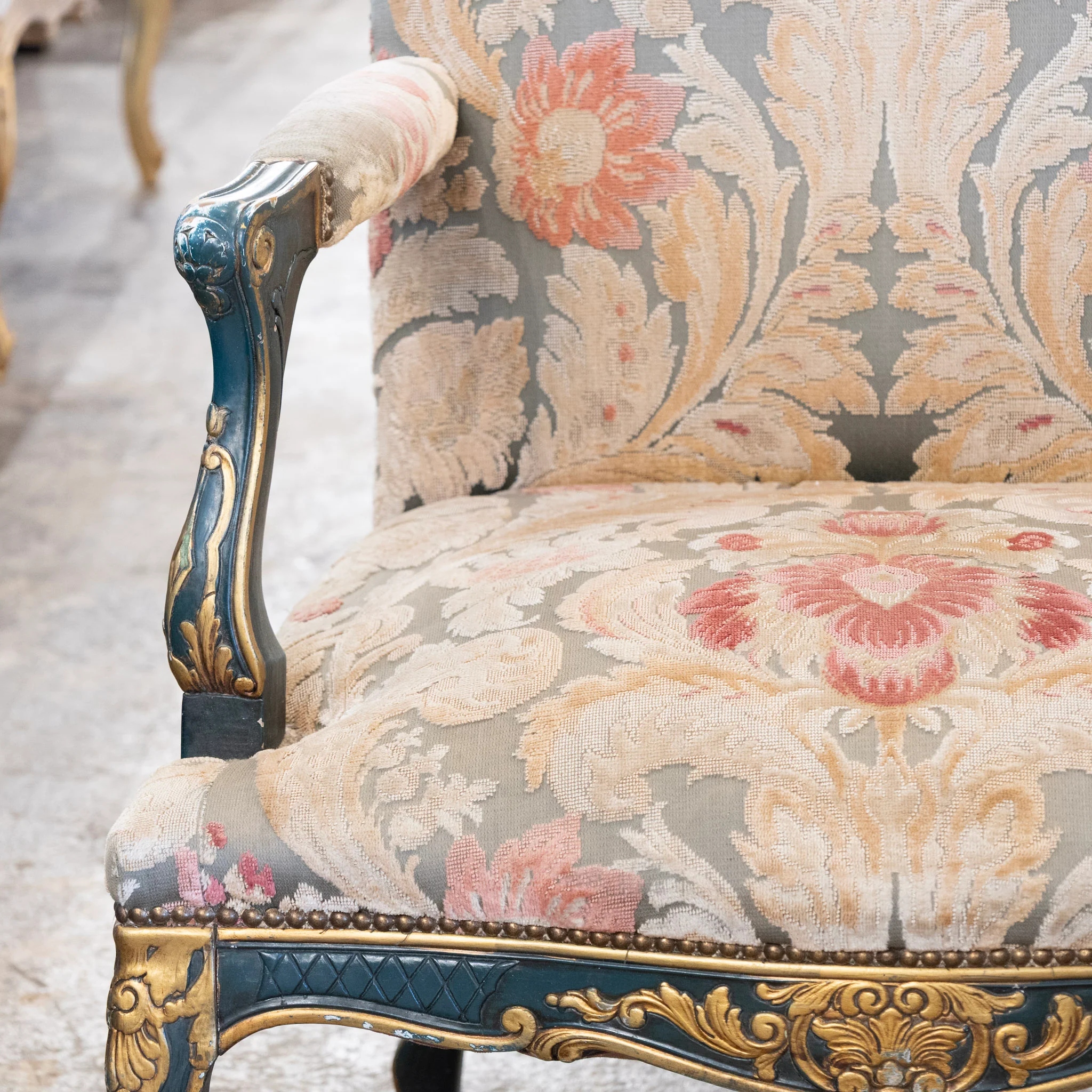 Pair of Louis XV Carved Armchair – Painted Frame with Original Tapestry Upholstery - Image 7