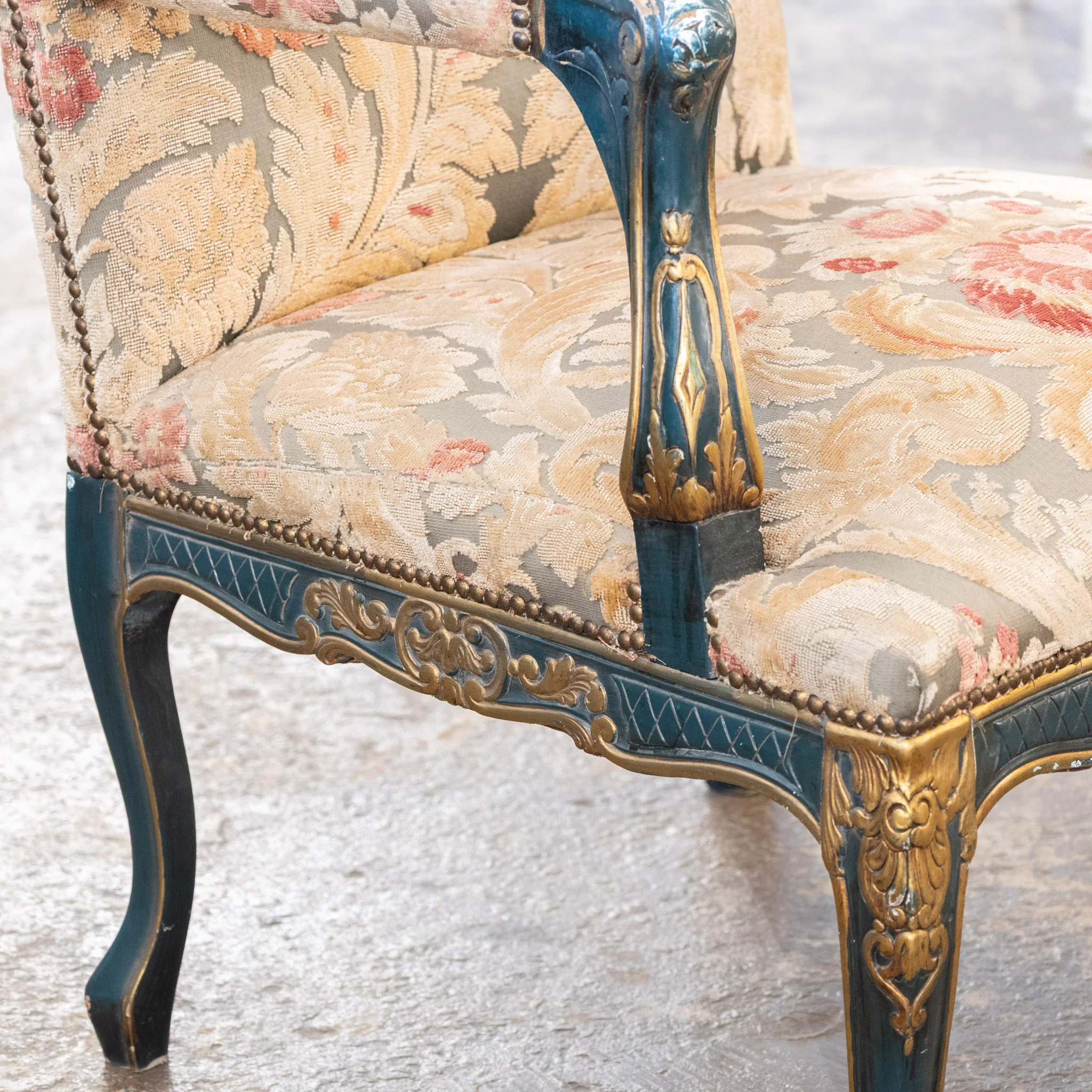 Pair of Louis XV Carved Armchair – Painted Frame with Original Tapestry Upholstery - Image 8