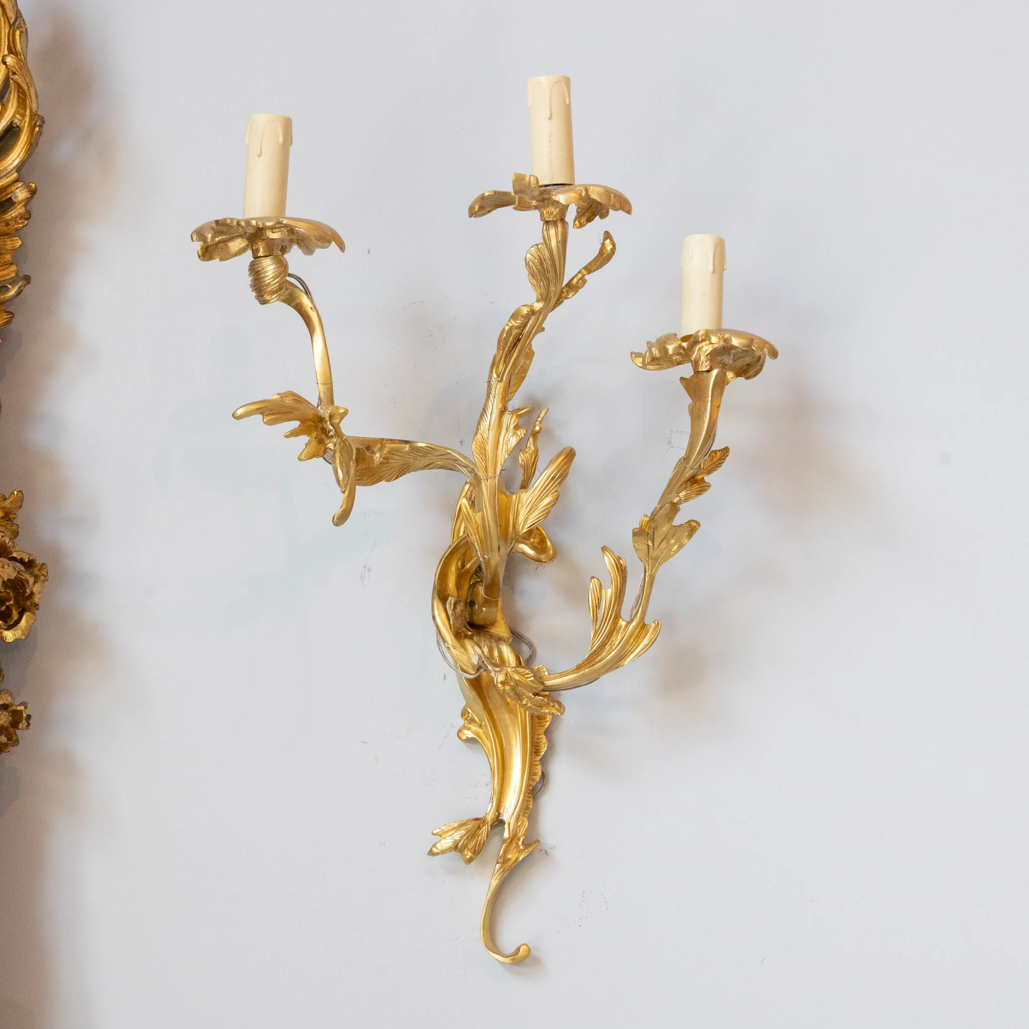 Louis XV Gilded Sconce – Bright Gold with Leaf Carved Frame
