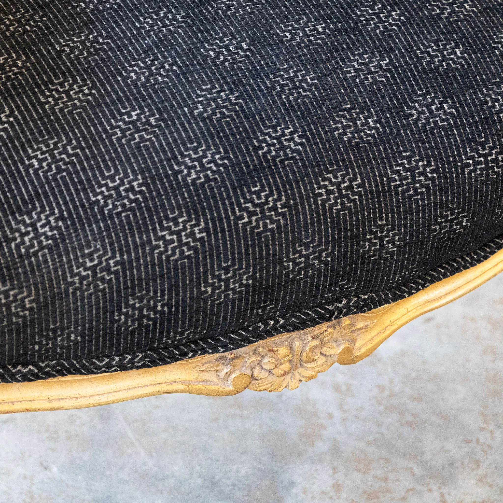 Pair of Louis XV Gilded Wingback Chairs with Black Linen Upholstery - Image 8