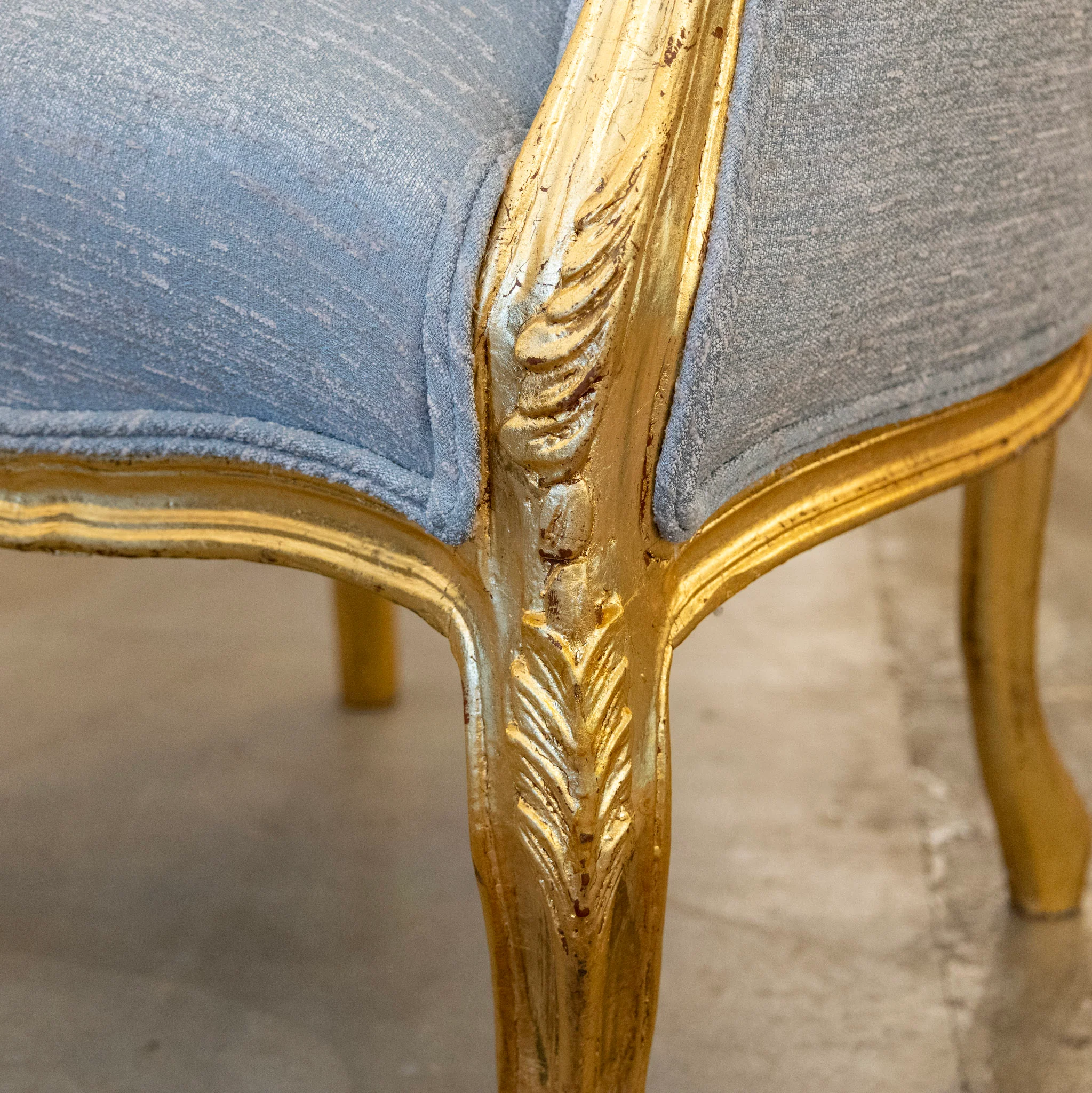 Pair of Louis XV Wingback Bergère Chair – Gilded Frame & Blue Upholstery - Image 6
