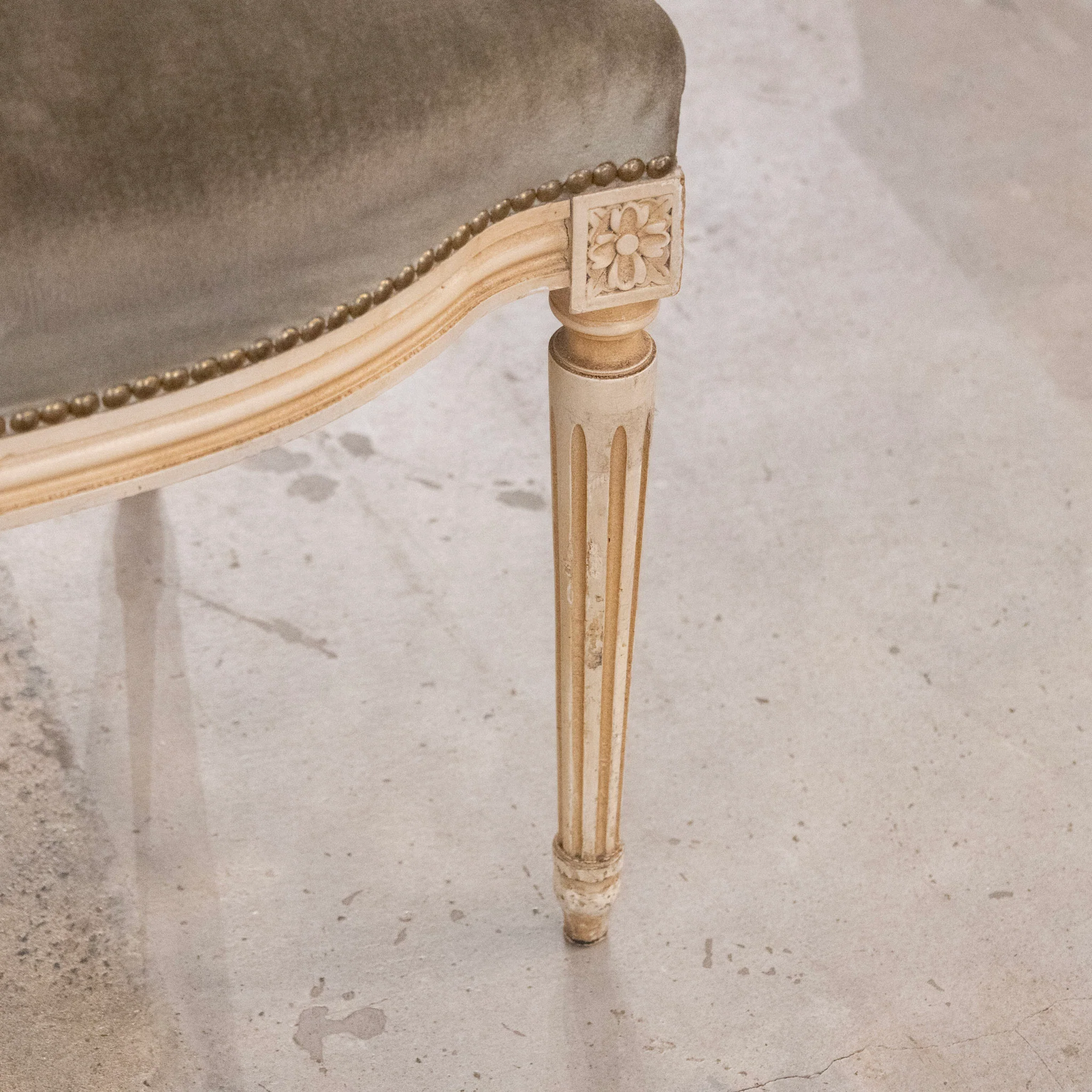 Pair of Louis XVI Armchairs – Carved Ivory Frame with Sage Velvet - Image 7