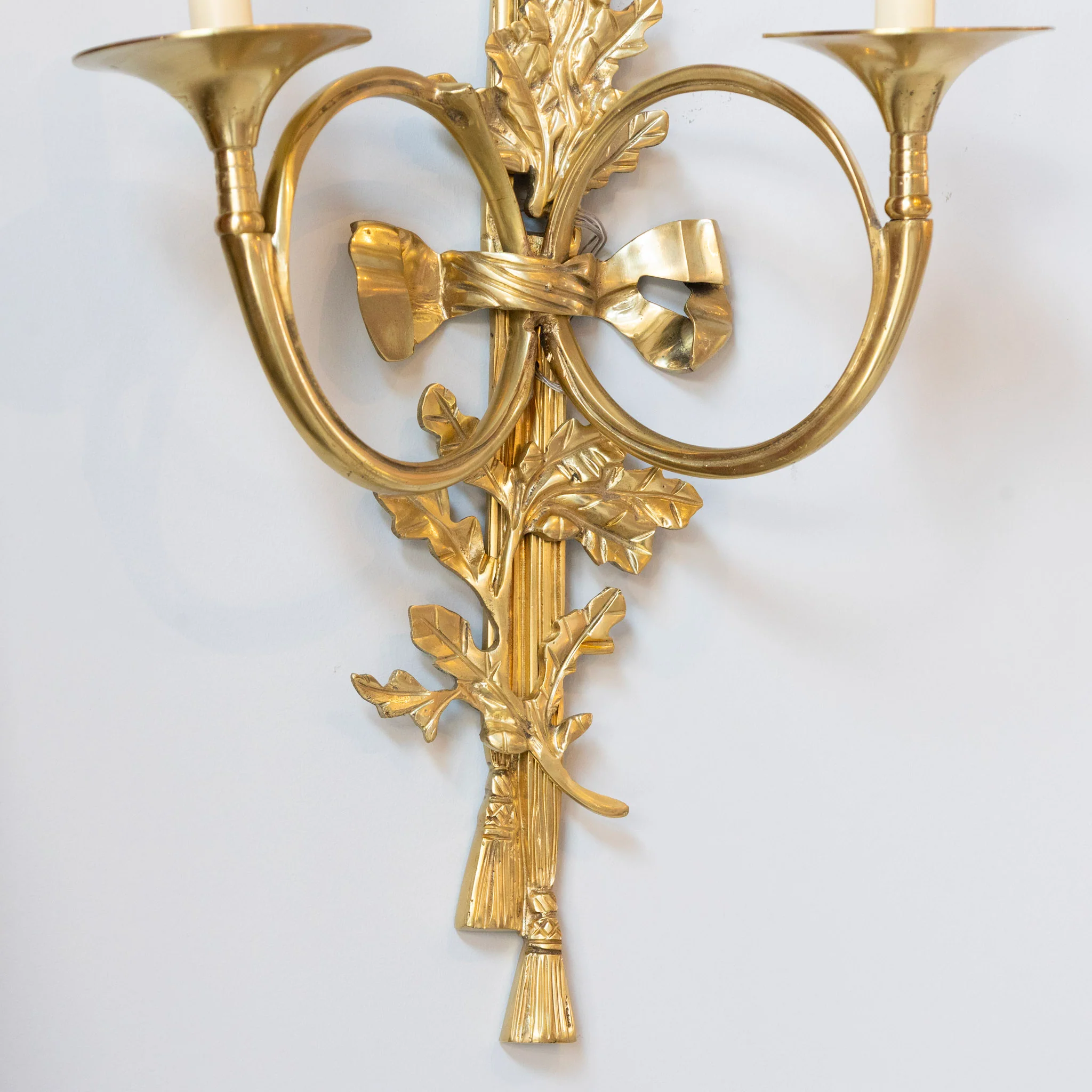 Pair of Louis XVI Brass Sconces – Bow Frame & Laurel Detailing - Image 5