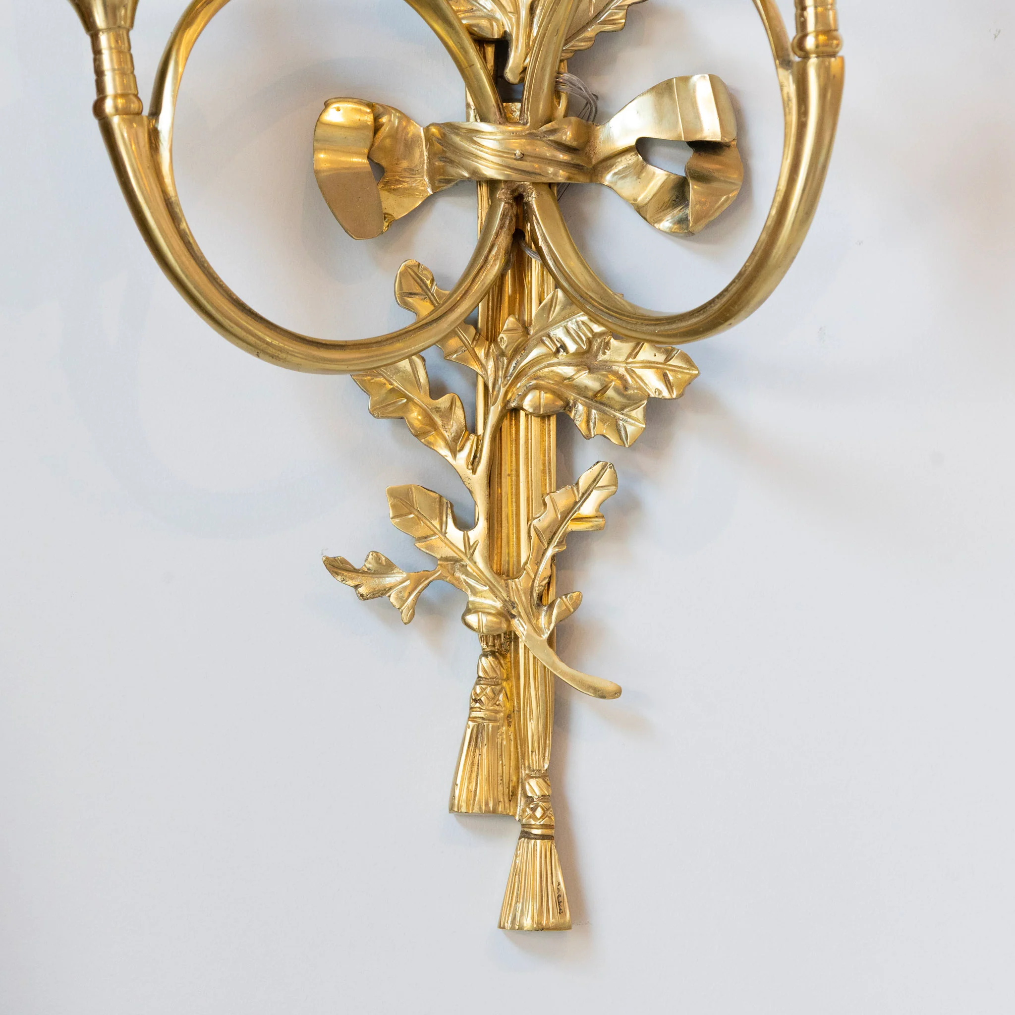 Pair of Louis XVI Brass Sconces – Bow Frame & Laurel Detailing - Image 6
