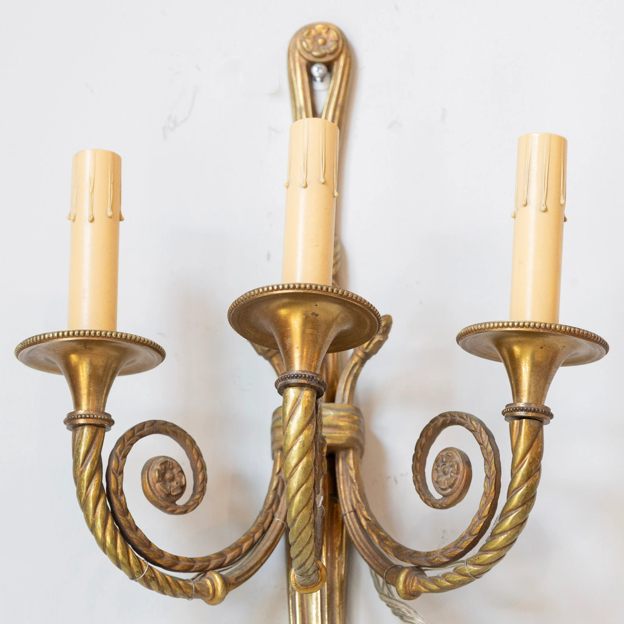Pair of Louis XVI Brass Wall Sconces – Tassel Frame & Rope Twist Arms - Image 4