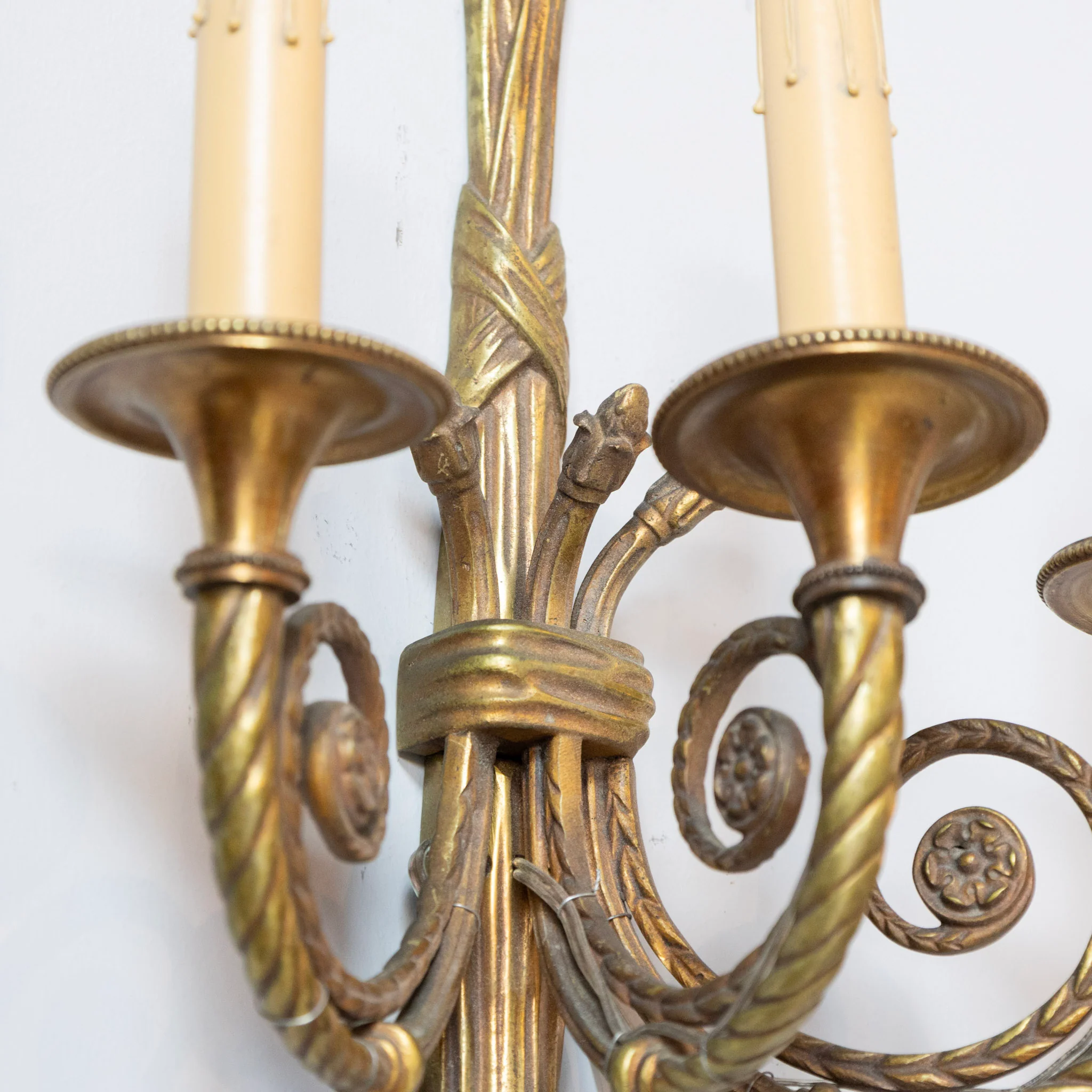 Pair of Louis XVI Brass Wall Sconces – Tassel Frame & Rope Twist Arms - Image 5