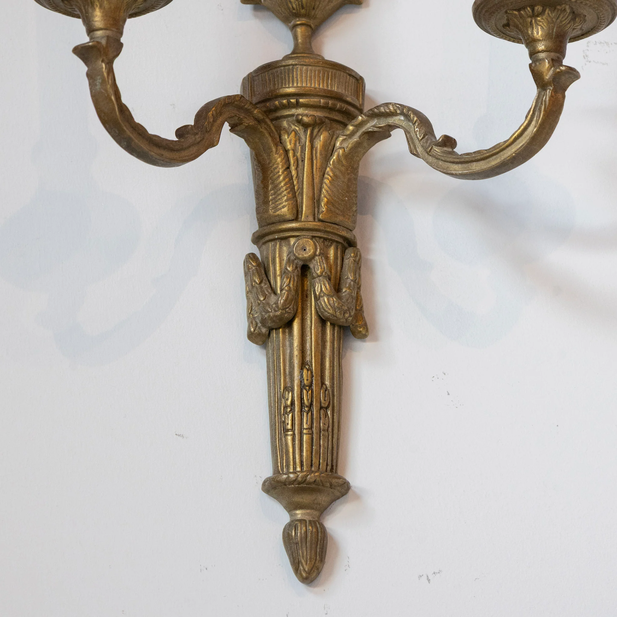 Pair of Louis XVI Dark Brass Wall Sconces – Urn Finial & Laurel Carvings - Image 5