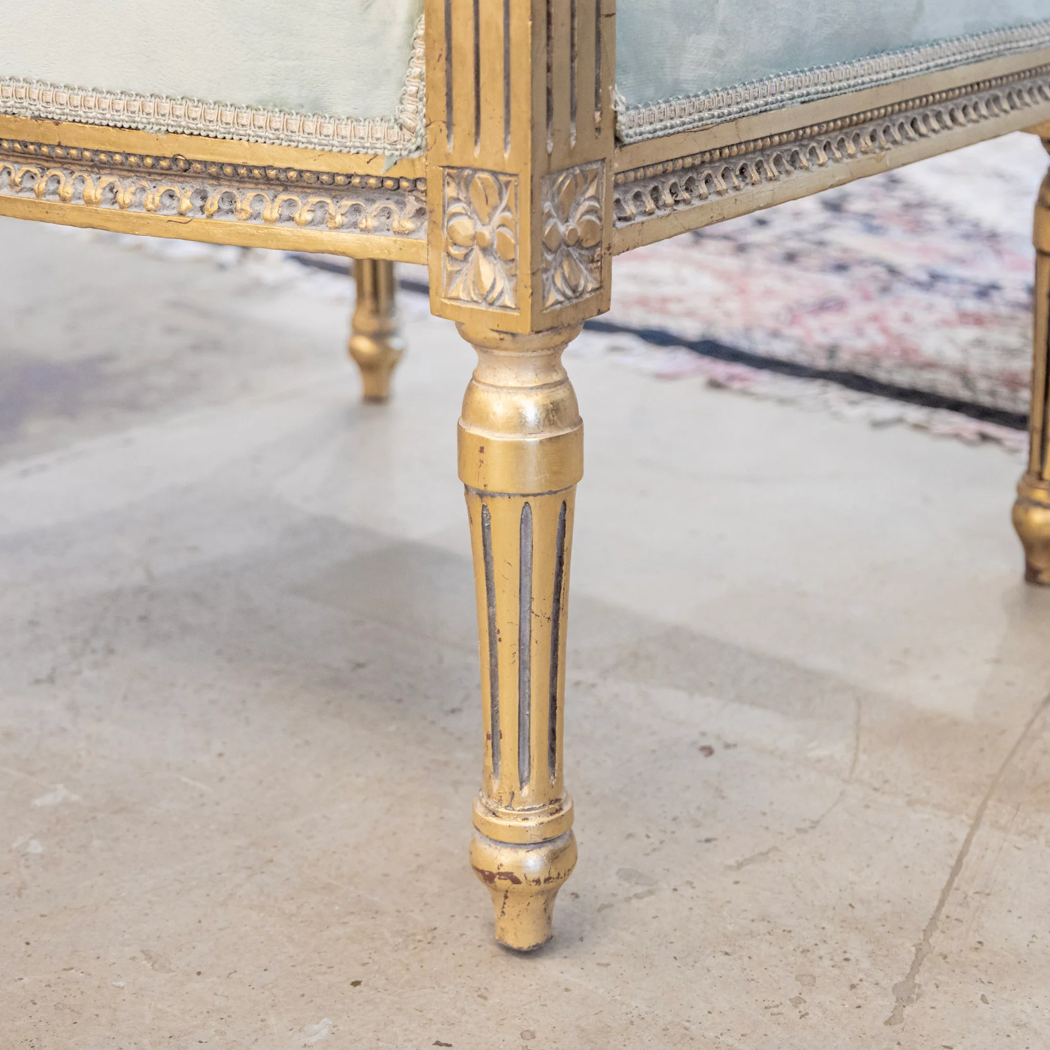 Pair of Louis XVI Gilded Arm Chair – Blue Velvet Upholstery & Wreath Crest - Image 5