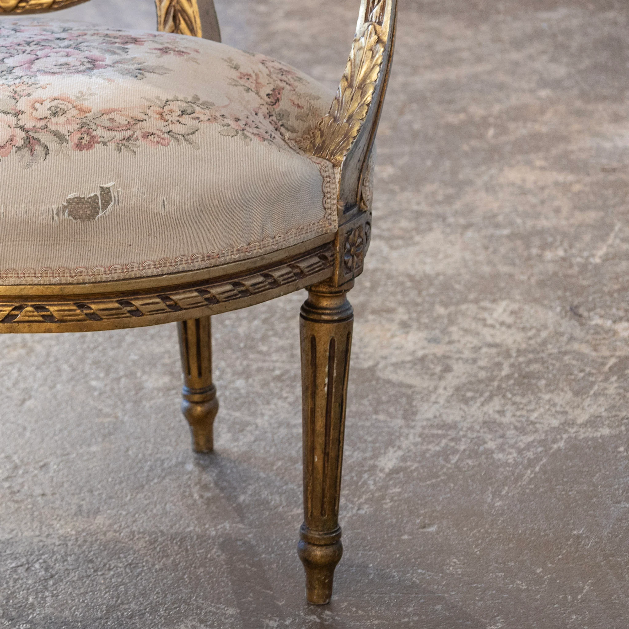 Louis XVI Gilded Armchair – Original Aubusson Floral Upholstery - Image 6