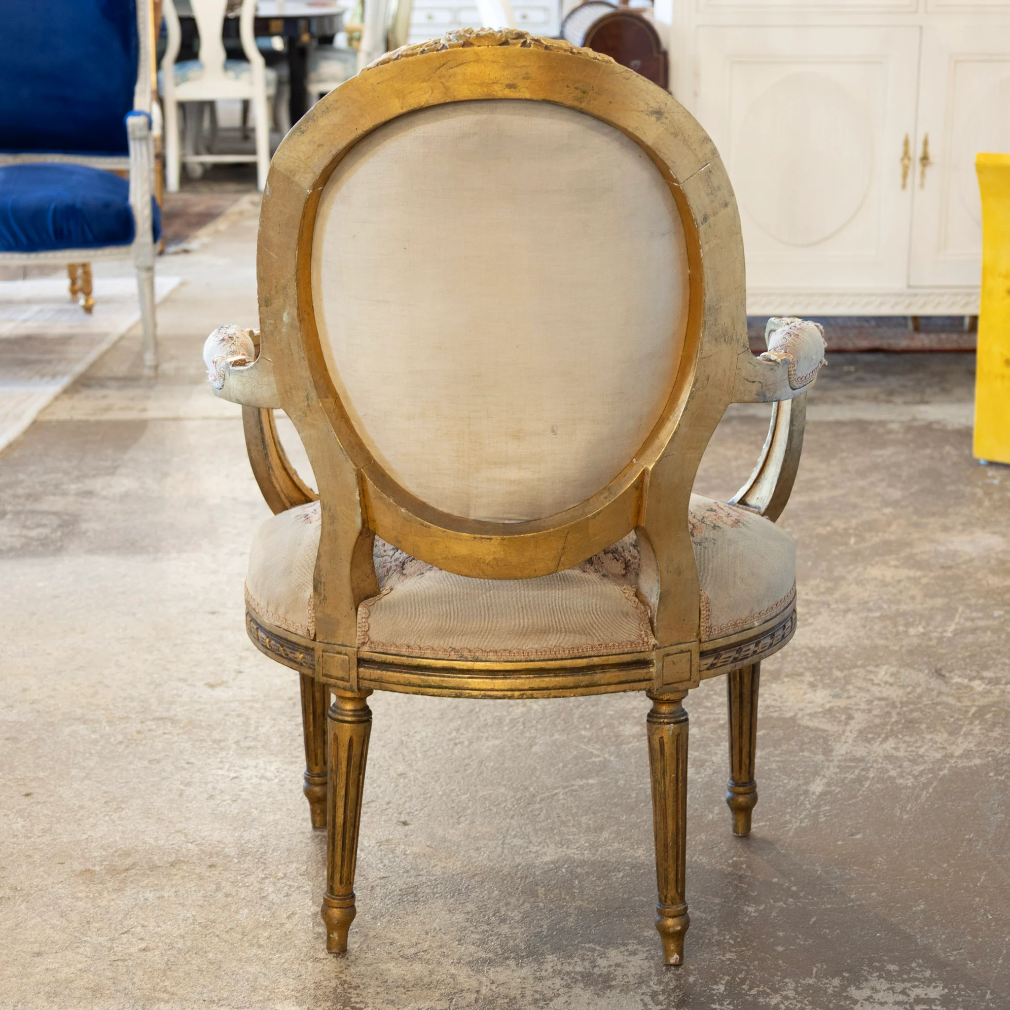 Louis XVI Gilded Armchair – Original Aubusson Floral Upholstery - Image 7