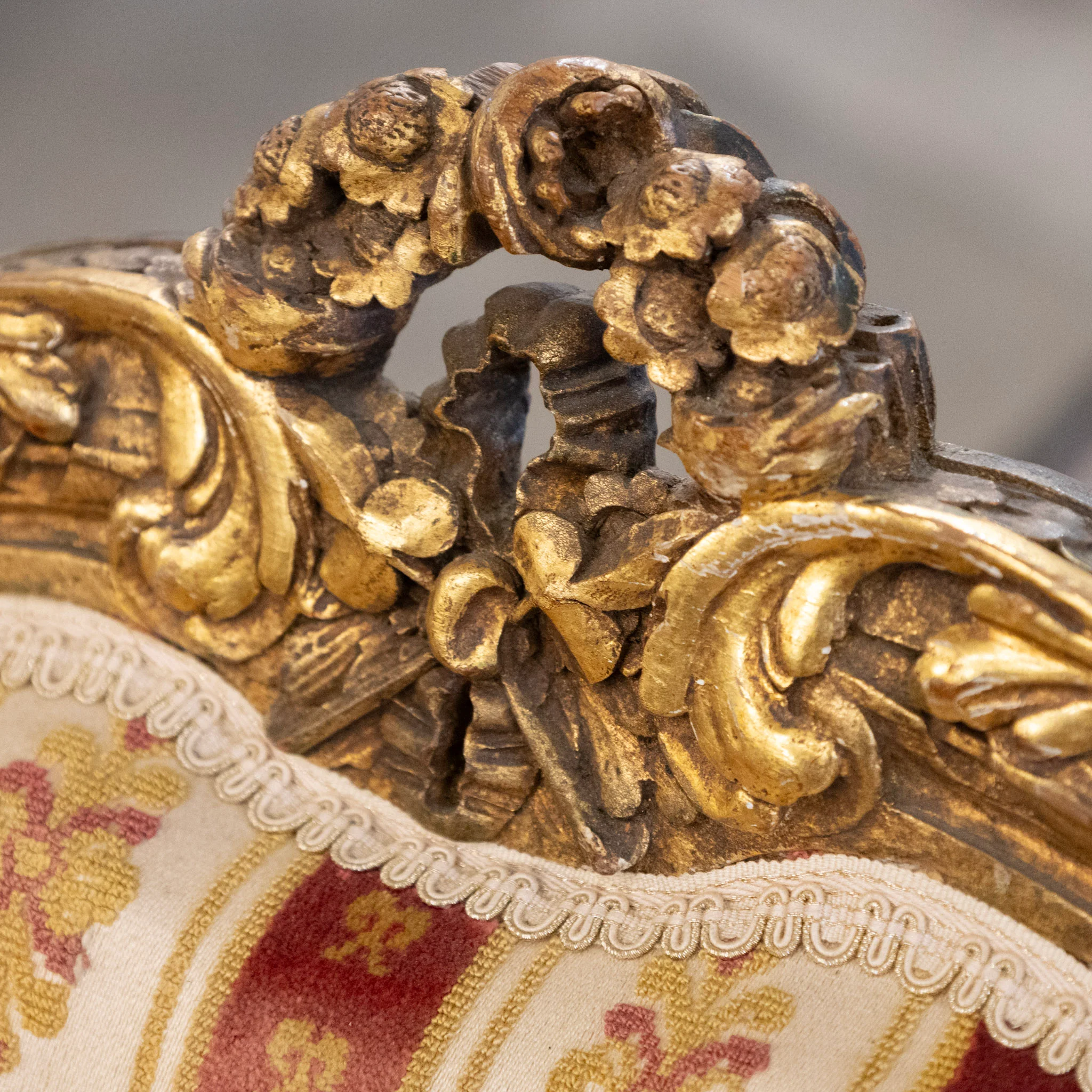 Pair of Louis XVI Gilded Armchairs – Striped Damask Upholstery - Image 9