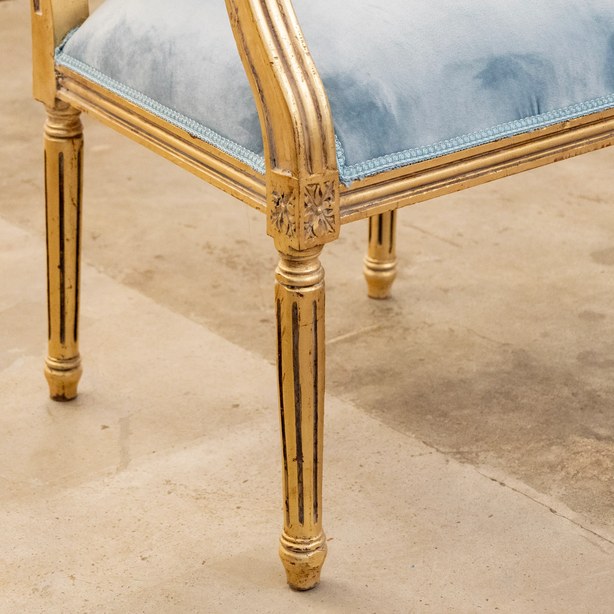 Pair of Louis XVI Gilded Captain Chairs – Blue Velvet Upholstery - Image 12