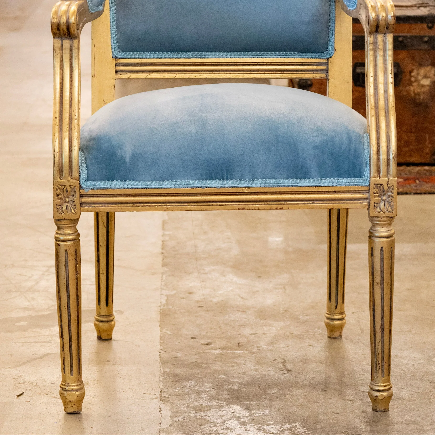 Pair of Louis XVI Gilded Captain Chairs – Blue Velvet Upholstery - Image 5