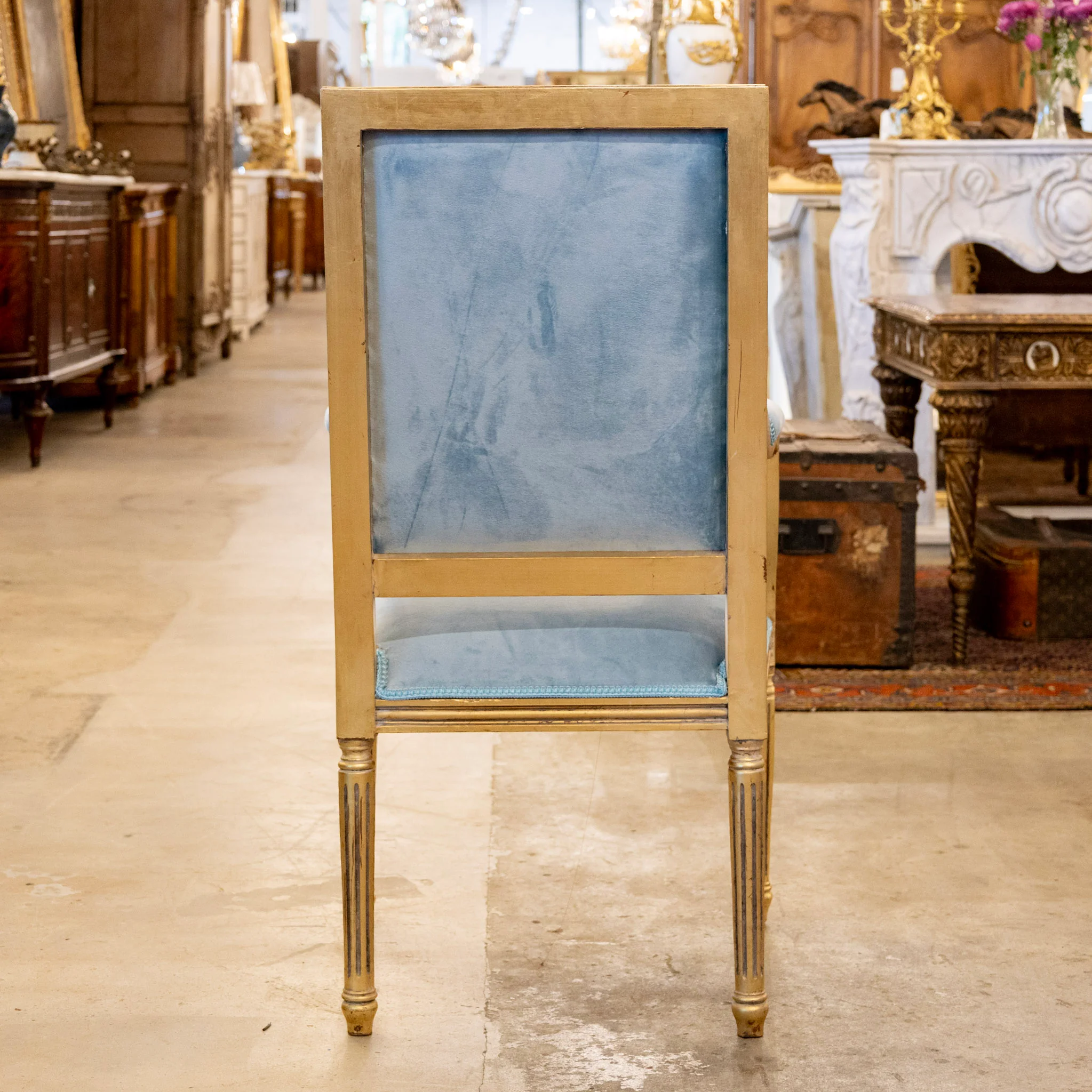Pair of Louis XVI Gilded Captain Chairs – Blue Velvet Upholstery - Image 8