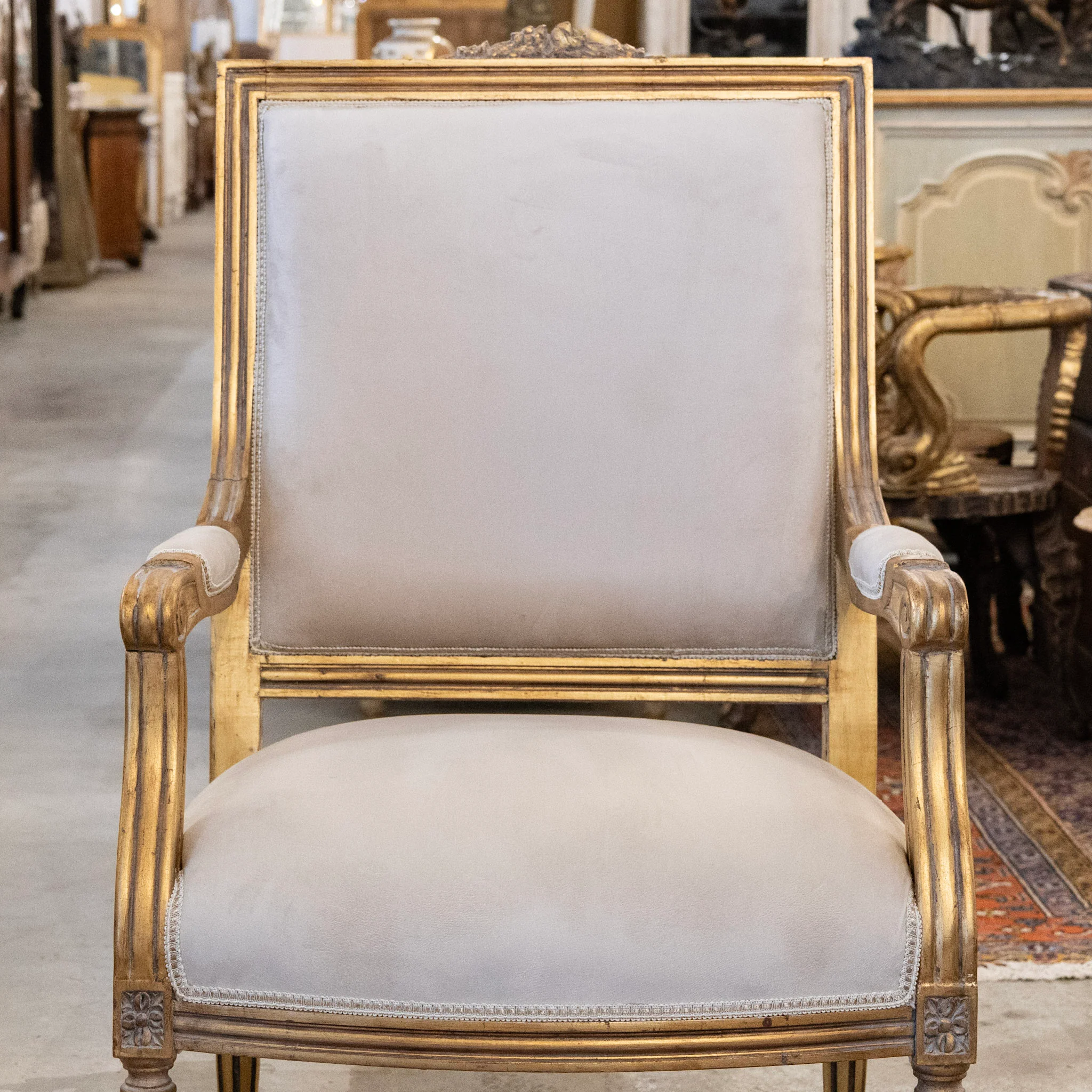 Pair of Louis XVI Gilded Captain Chairs – Cream Velvet Upholstery - Image 3