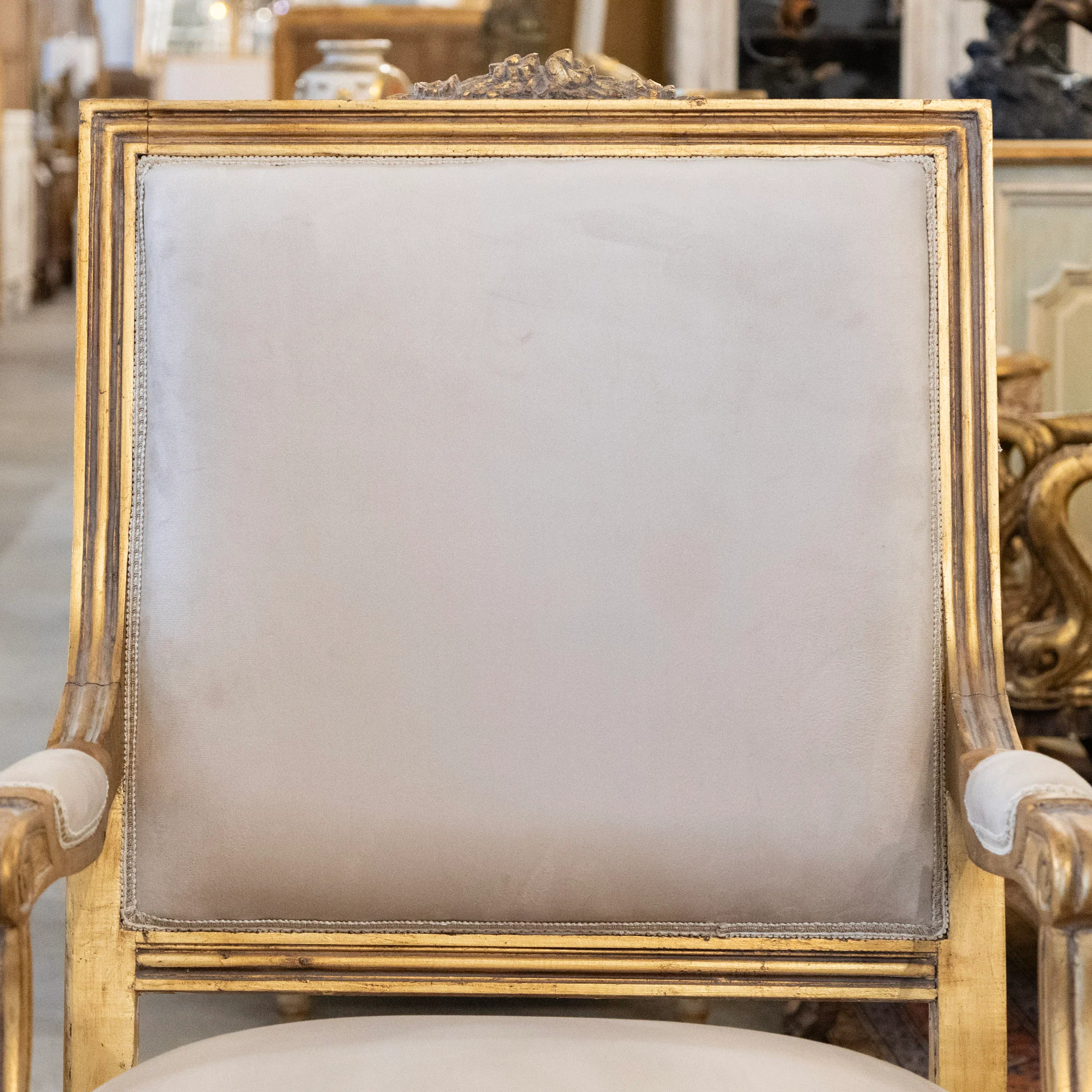 Pair of Louis XVI Gilded Captain Chairs – Cream Velvet Upholstery - Image 4