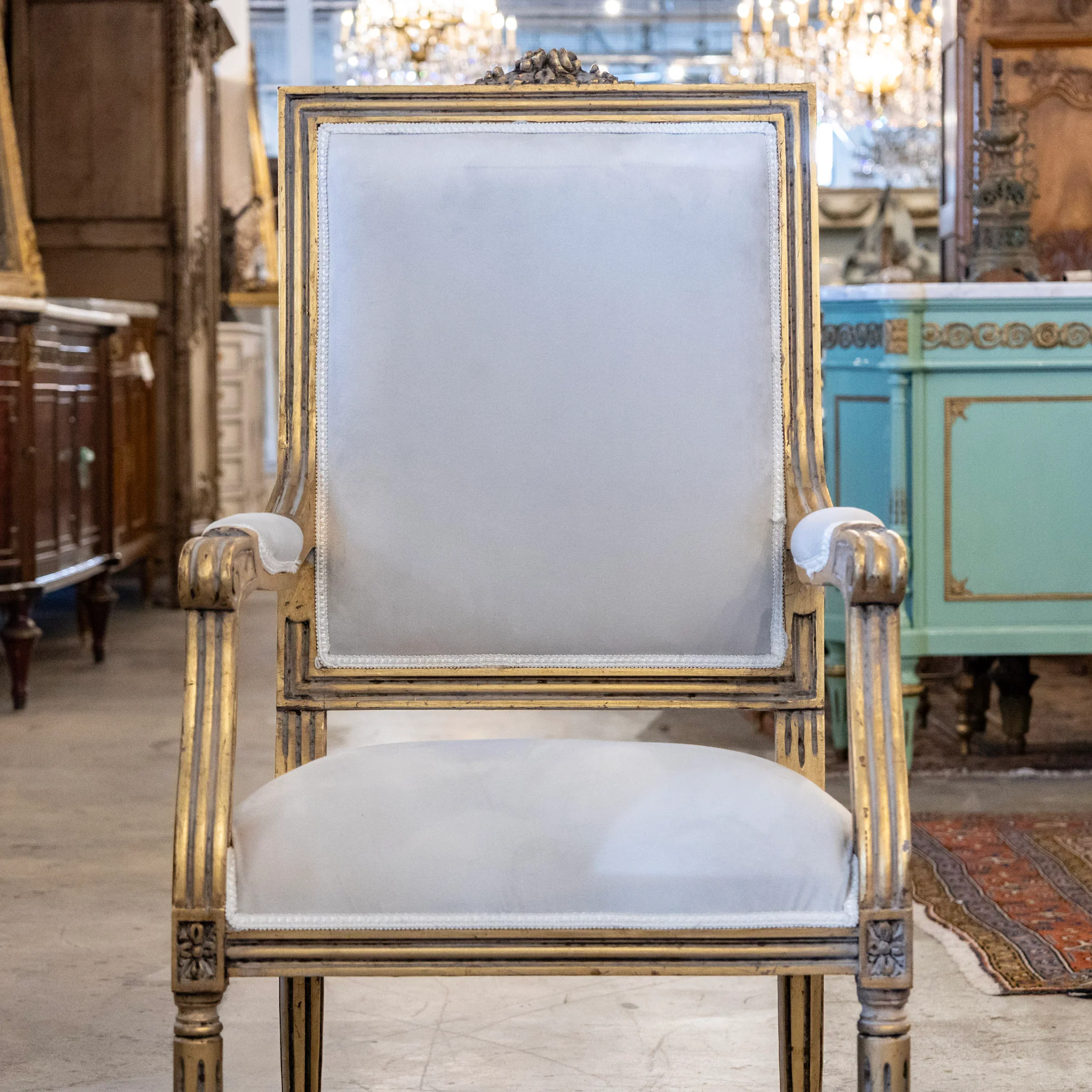 Pair of Louis XVI Gilded Captain Chairs - White Velvet Upholstery - Image 3
