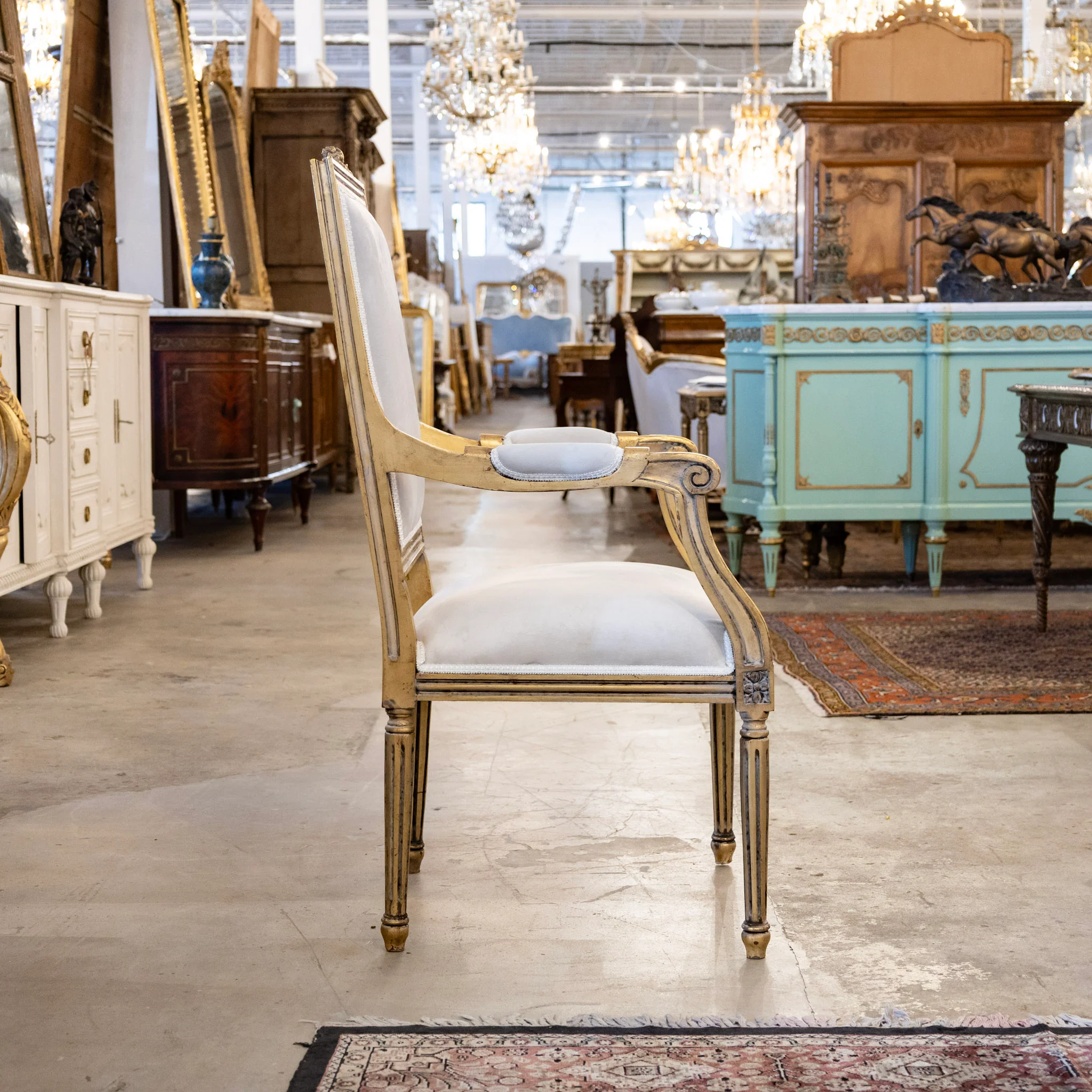 Pair of Louis XVI Gilded Captain Chairs - White Velvet Upholstery - Image 6