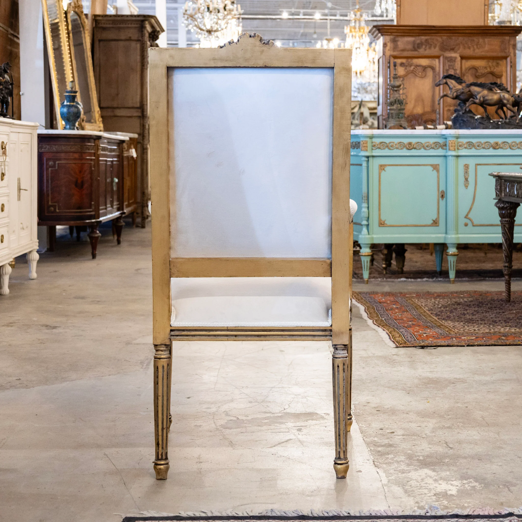 Pair of Louis XVI Gilded Captain Chairs - White Velvet Upholstery - Image 7