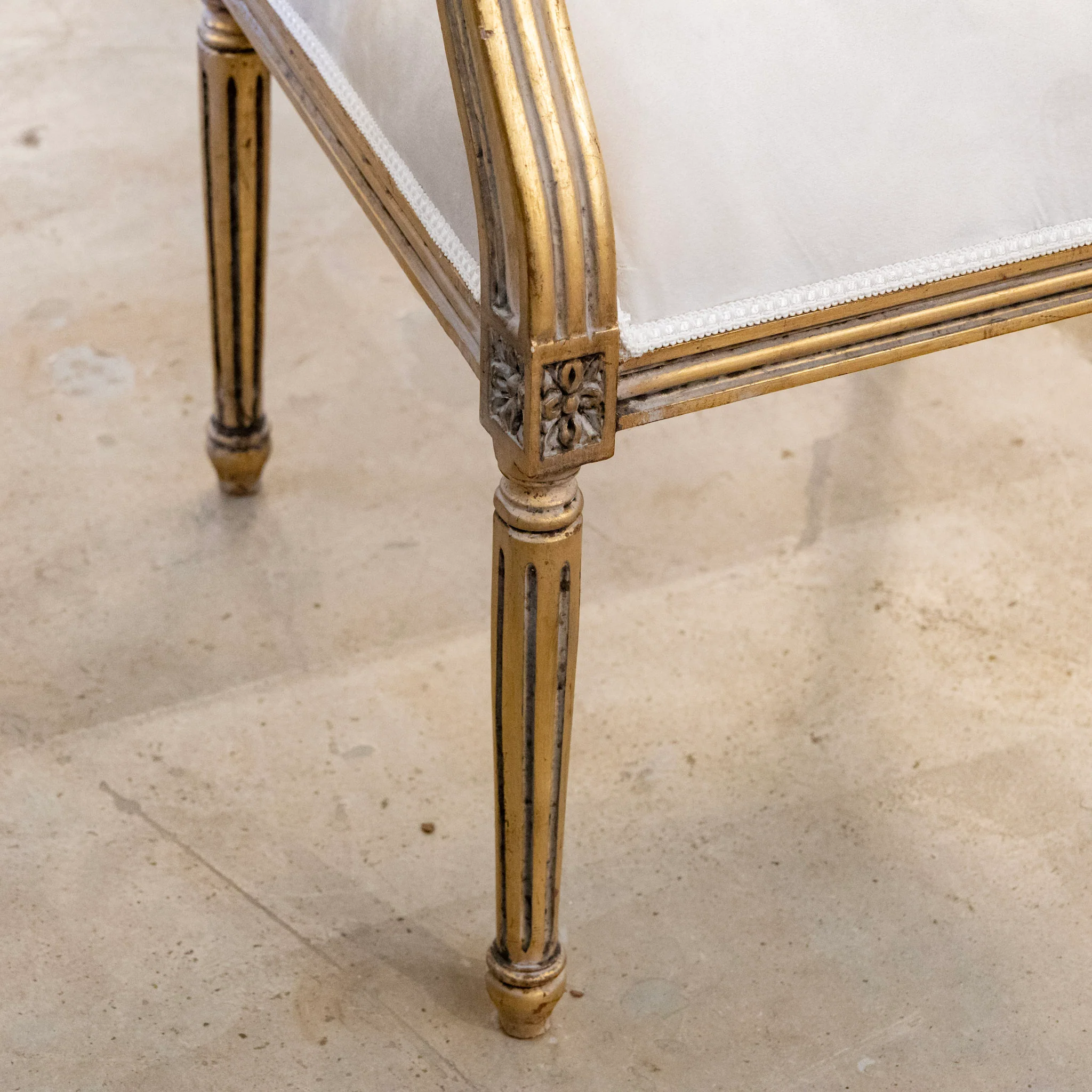 Pair of Louis XVI Gilded Captain Chairs - White Velvet Upholstery - Image 8
