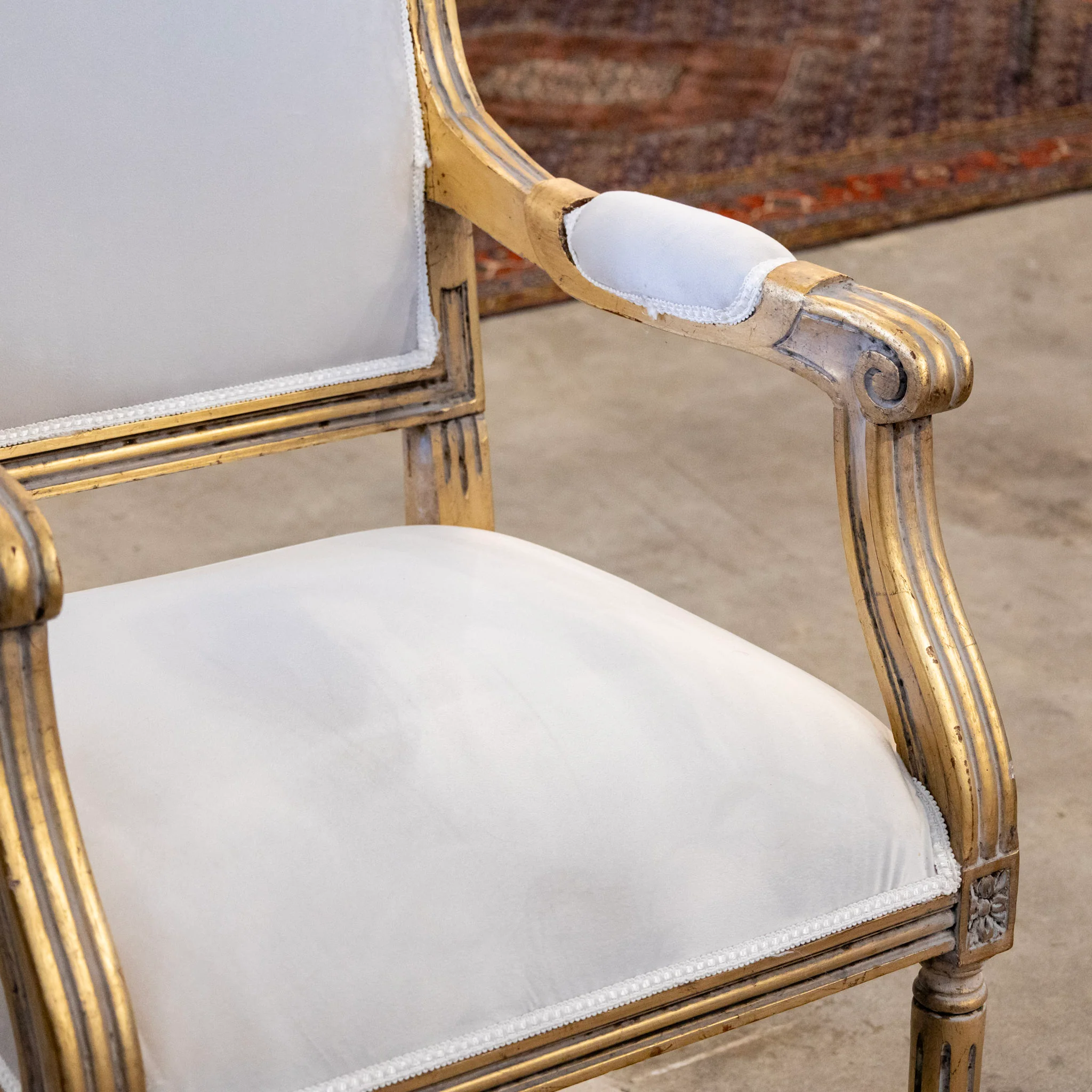 Pair of Louis XVI Gilded Captain Chairs - White Velvet Upholstery - Image 9