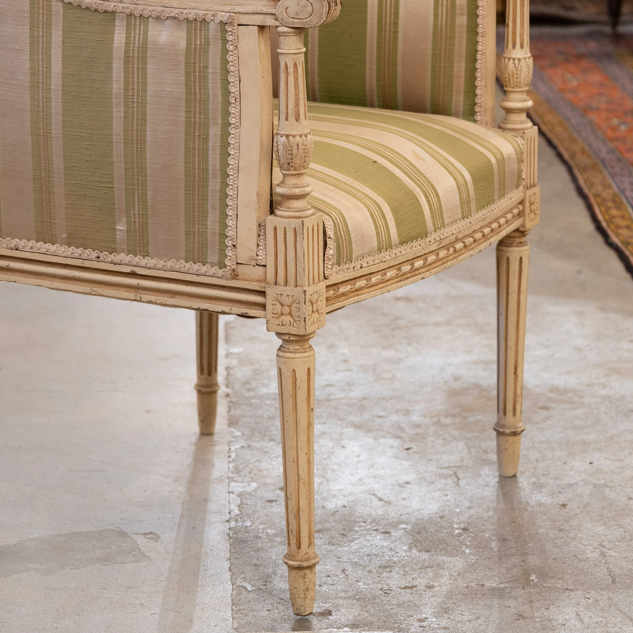 Pair of Louis XVI Painted Accent Chairs – Original Green Striped Upholstery - Image 6