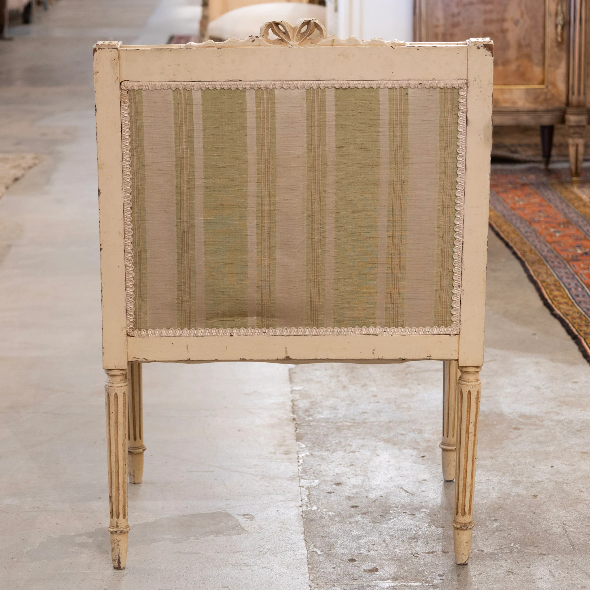 Pair of Louis XVI Painted Accent Chairs – Original Green Striped Upholstery - Image 7