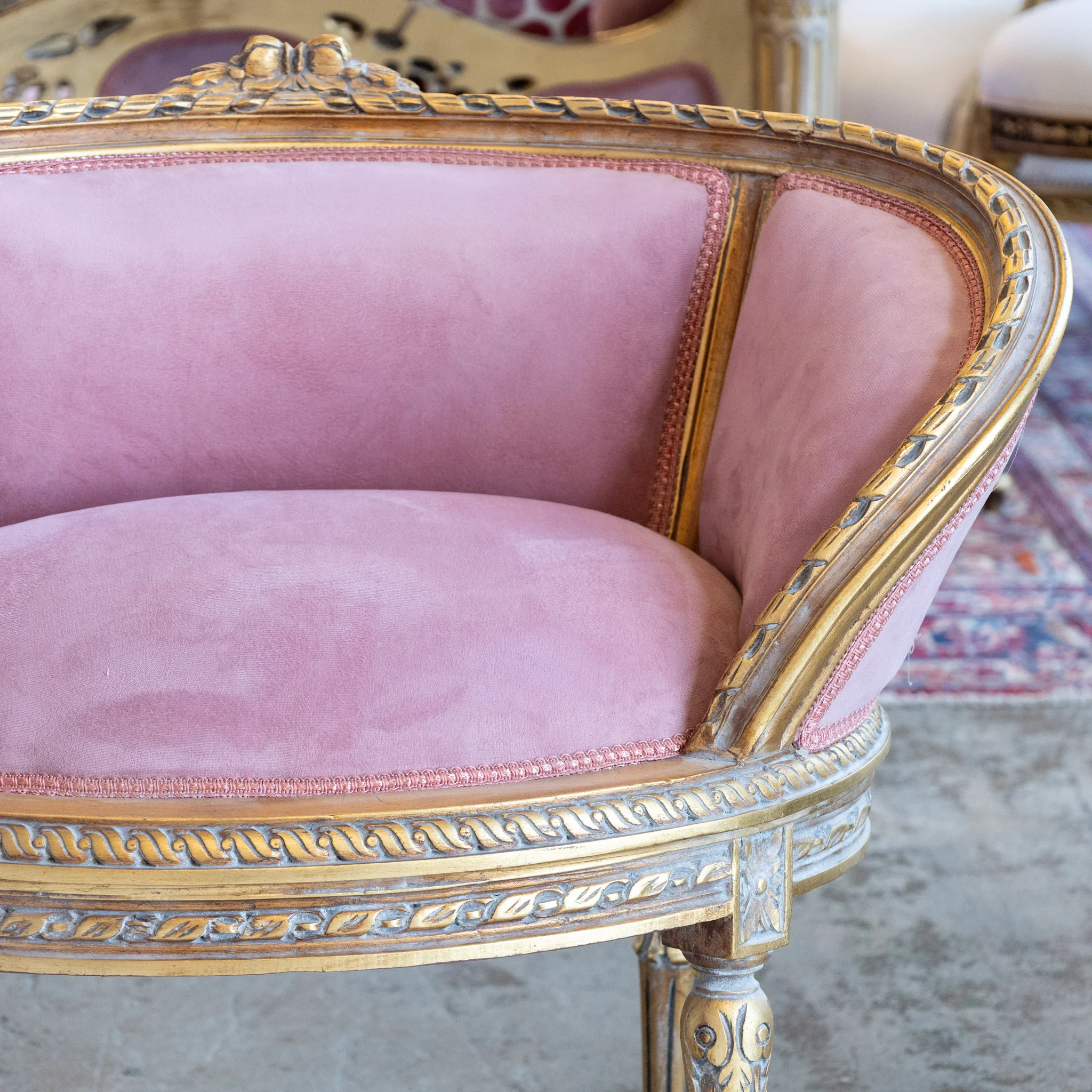 Pair of Louis XVI Petite Gilded Bergère Chairs – Velvet Deep Rose Upholstery - Image 6
