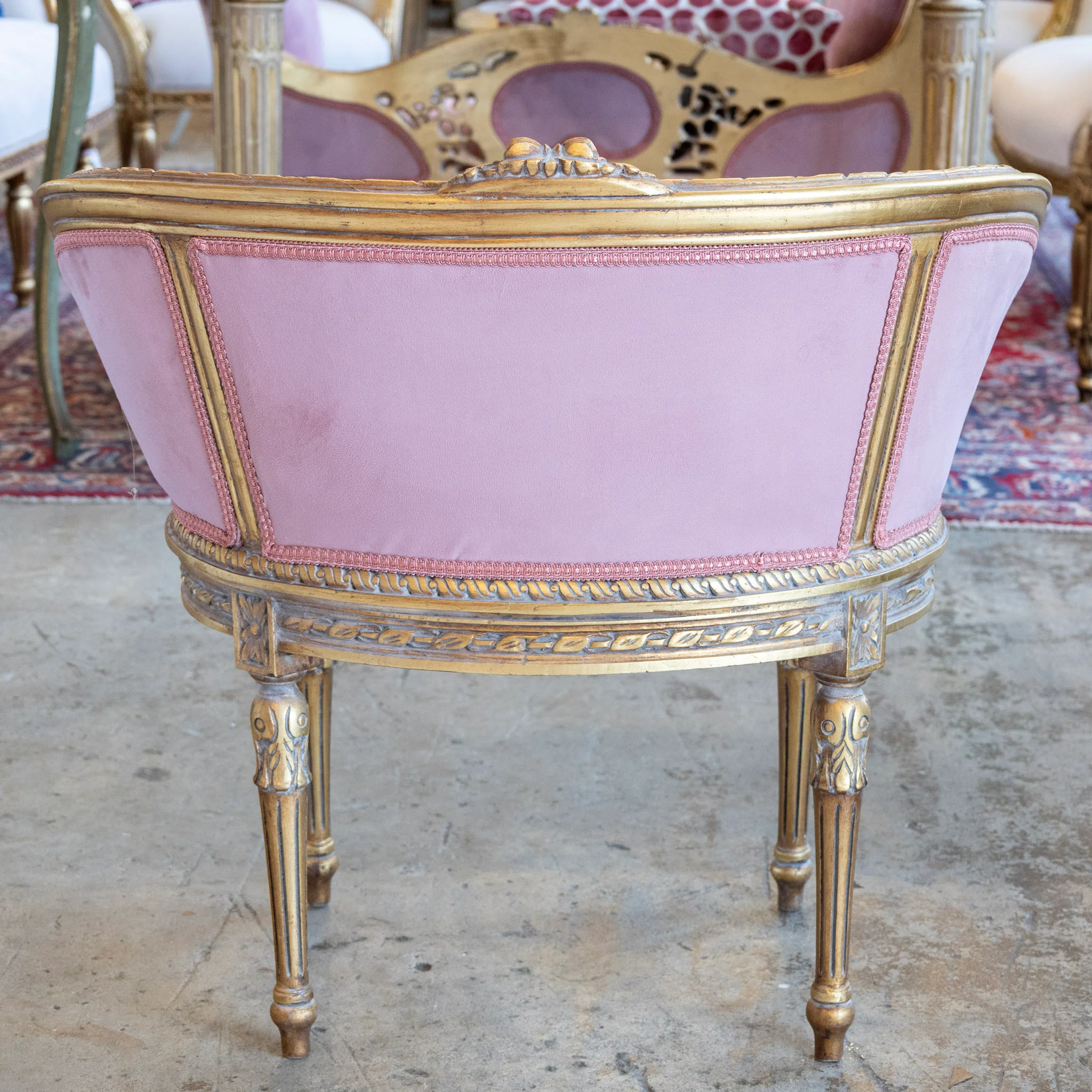 Pair of Louis XVI Petite Gilded Bergère Chairs – Velvet Deep Rose Upholstery - Image 7
