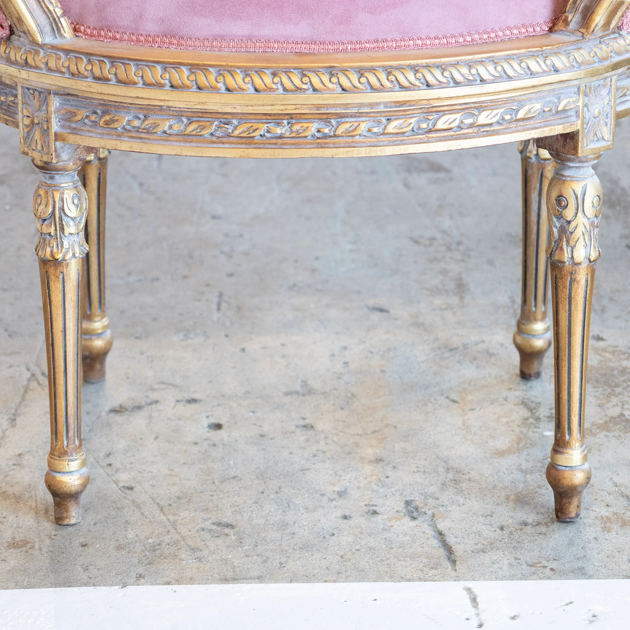 Pair of Louis XVI Petite Gilded Bergère Chairs – Velvet Deep Rose Upholstery - Image 9