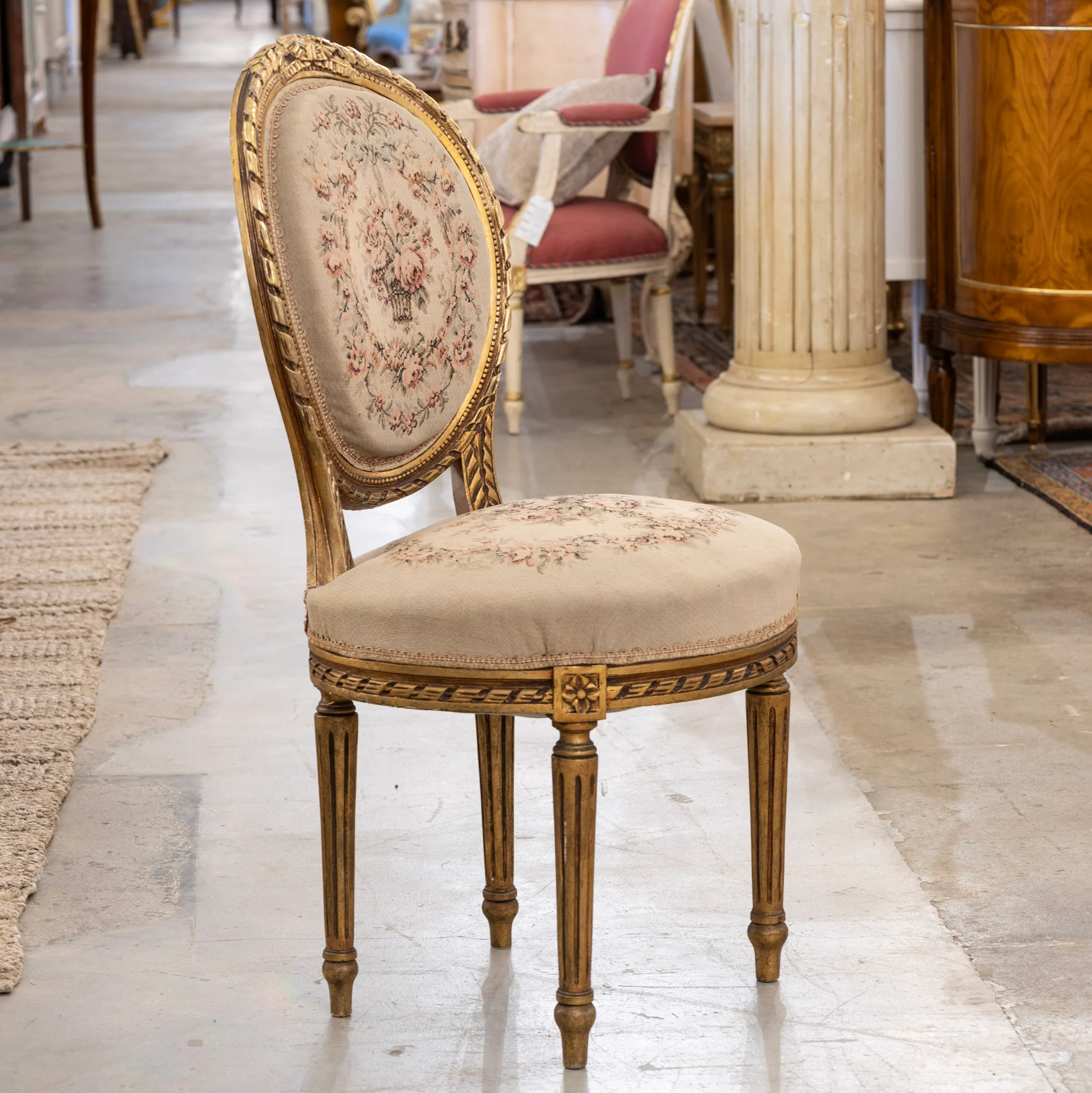 Pair of Louis XVI Round Accent Chairs – Gilded with Original Aubusson Upholstery - Image 3