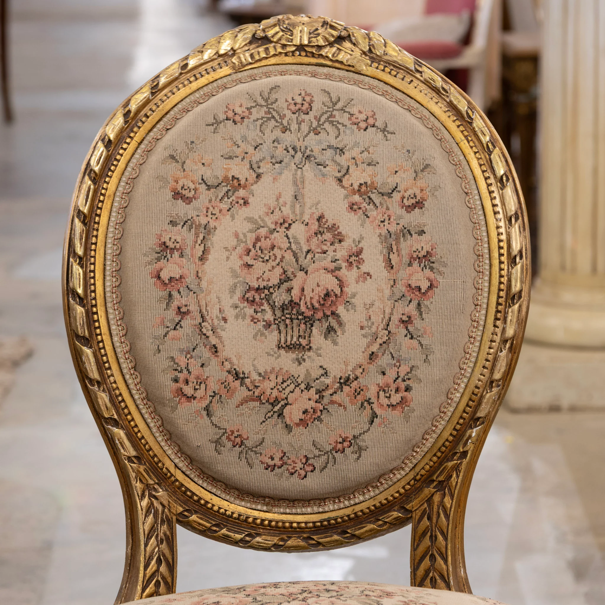 Pair of Louis XVI Round Accent Chairs – Gilded with Original Aubusson Upholstery - Image 5