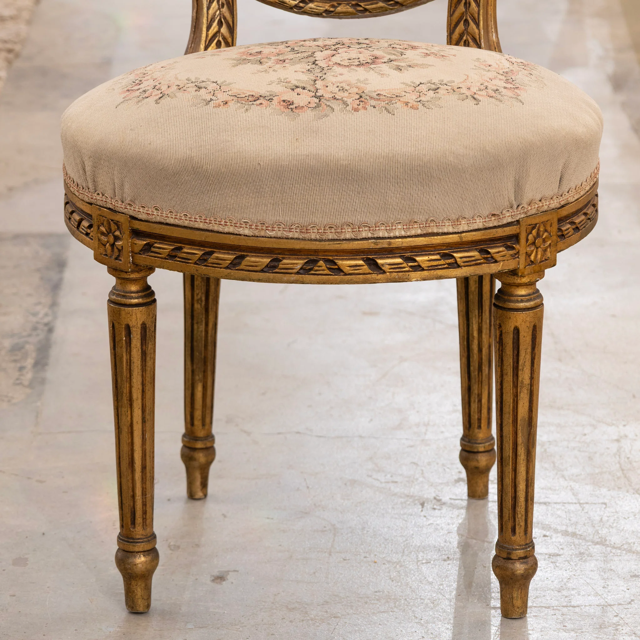 Pair of Louis XVI Round Accent Chairs – Gilded with Original Aubusson Upholstery - Image 6