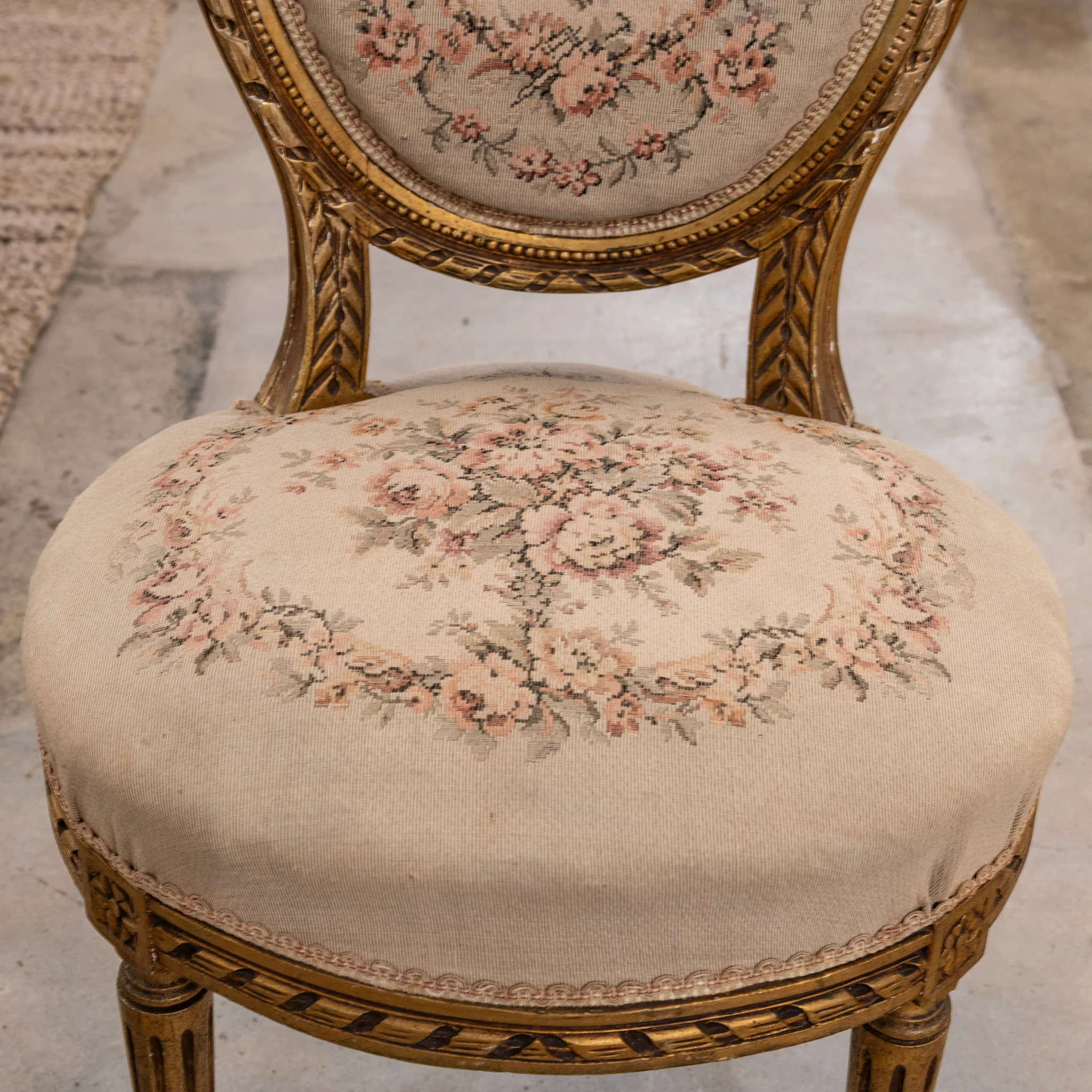 Pair of Louis XVI Round Accent Chairs – Gilded with Original Aubusson Upholstery - Image 7
