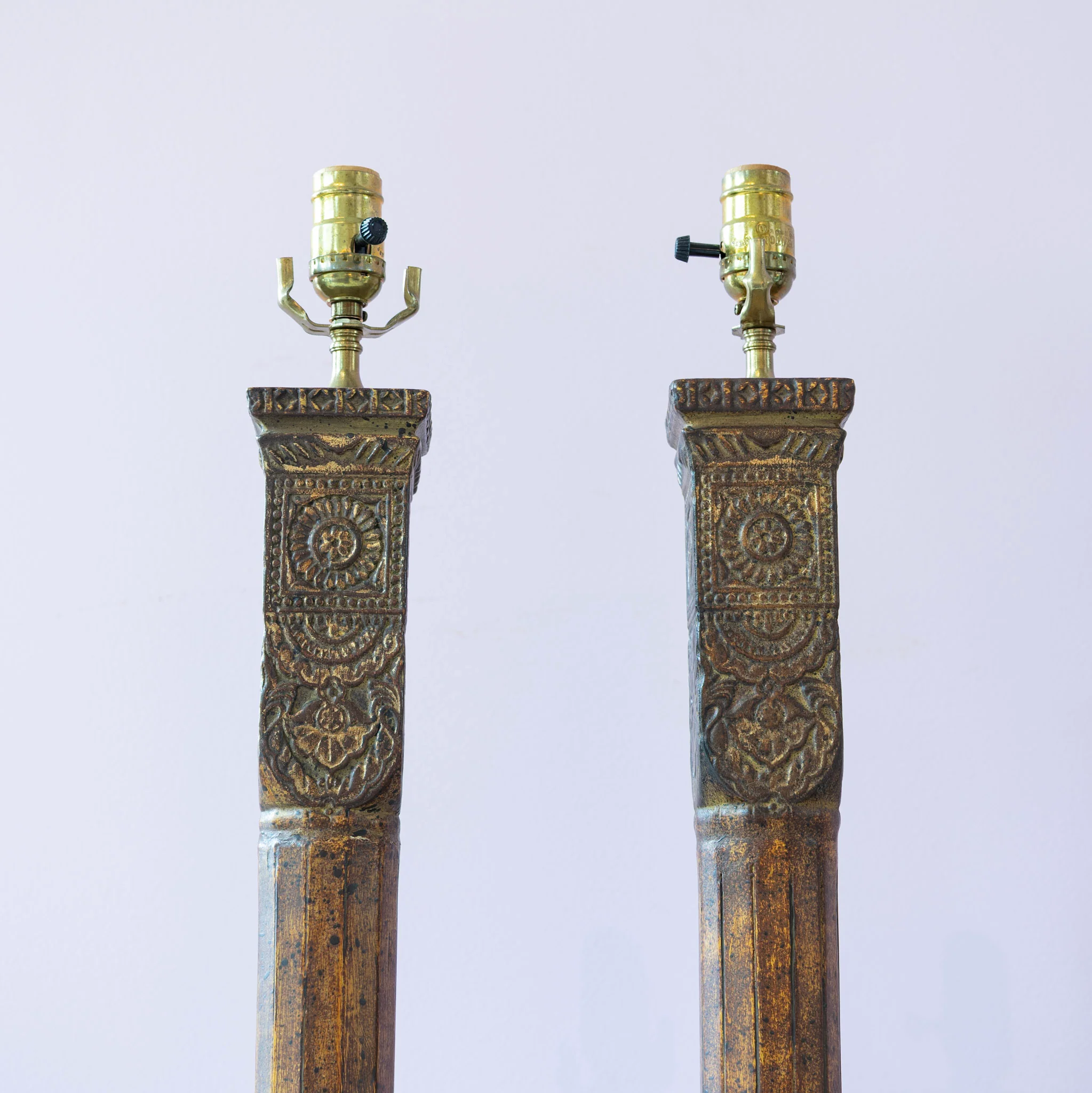 Pair of Louis XVI Tall Column Lamps – Carved Wood Apperance - Image 3