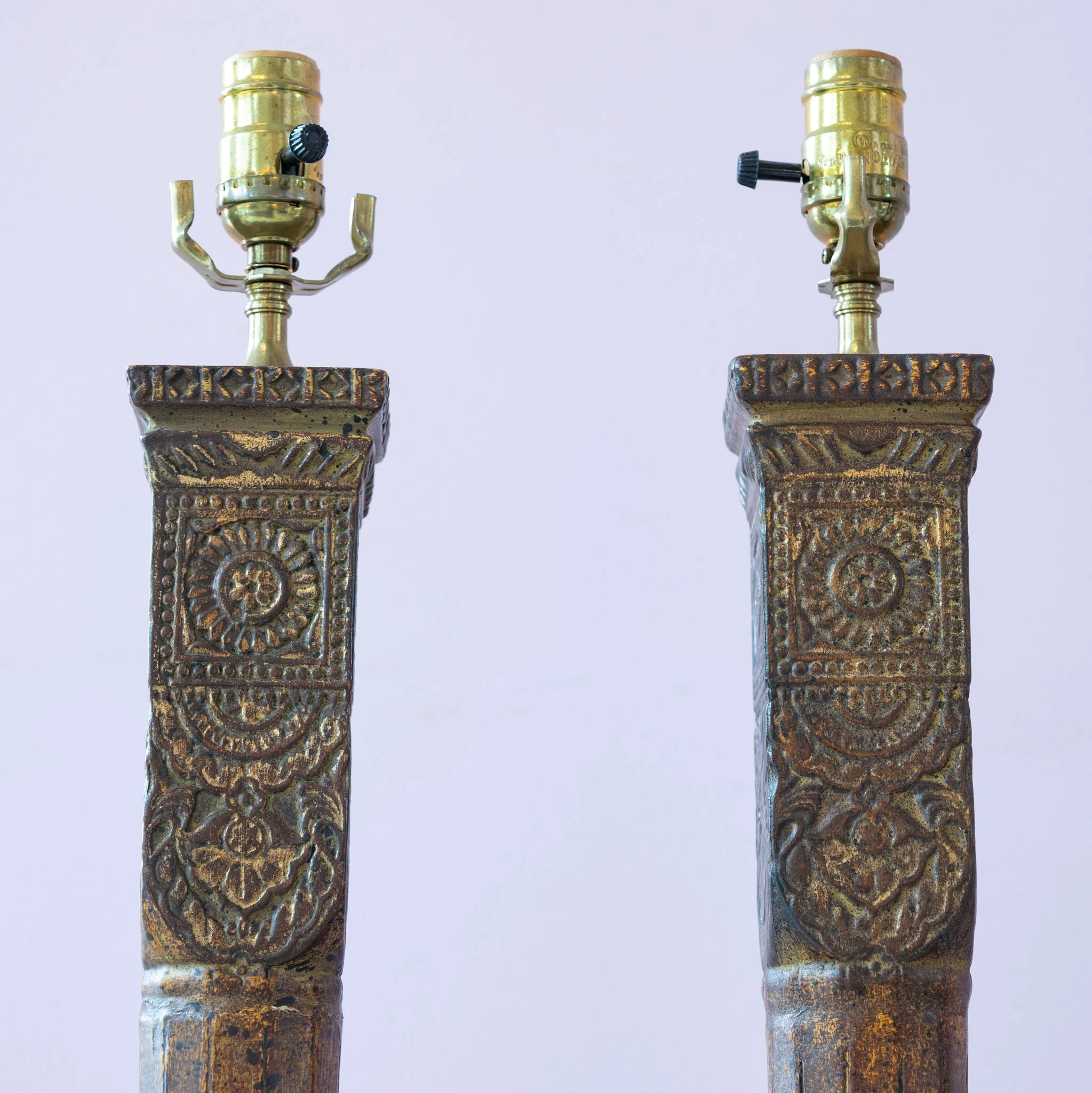 Pair of Louis XVI Tall Column Lamps – Carved Wood Apperance - Image 4