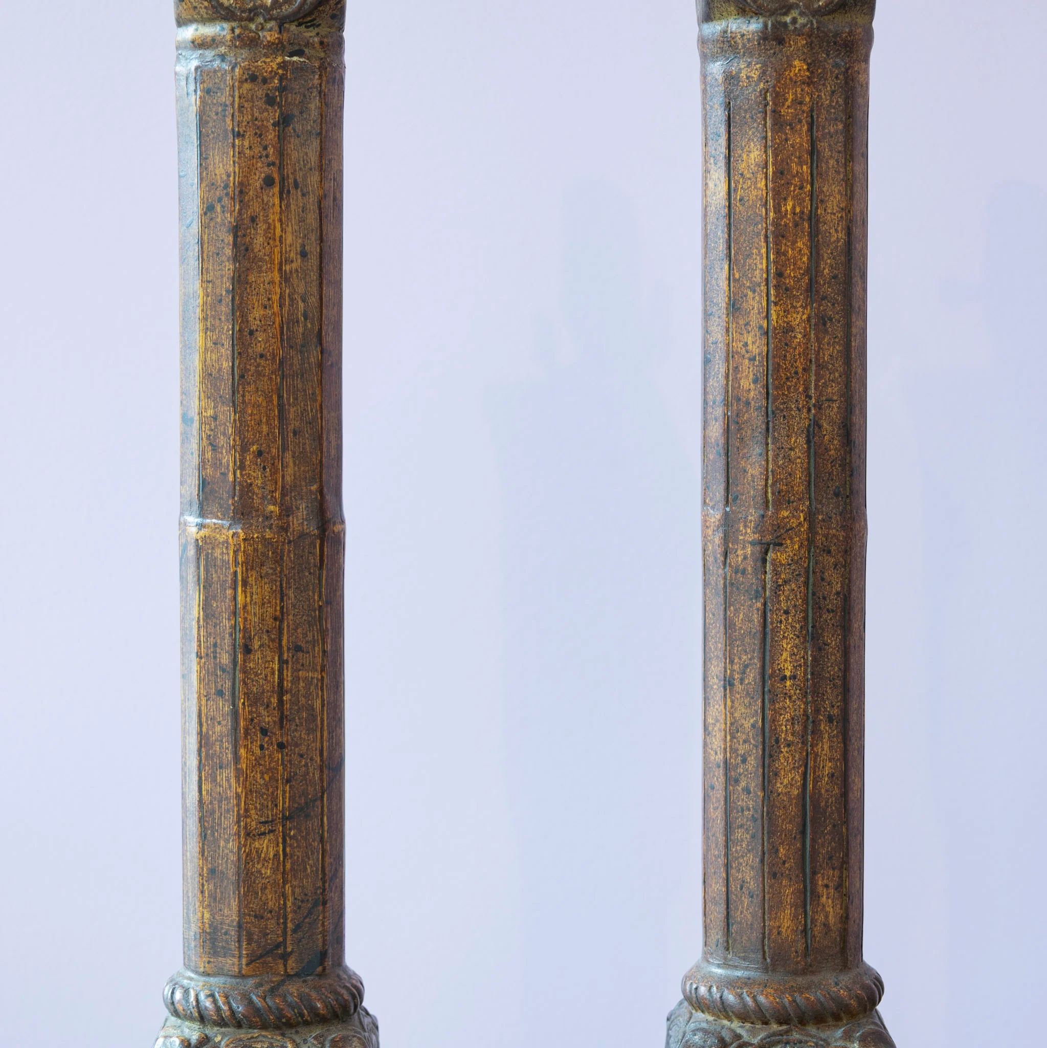 Pair of Louis XVI Tall Column Lamps – Carved Wood Apperance - Image 5