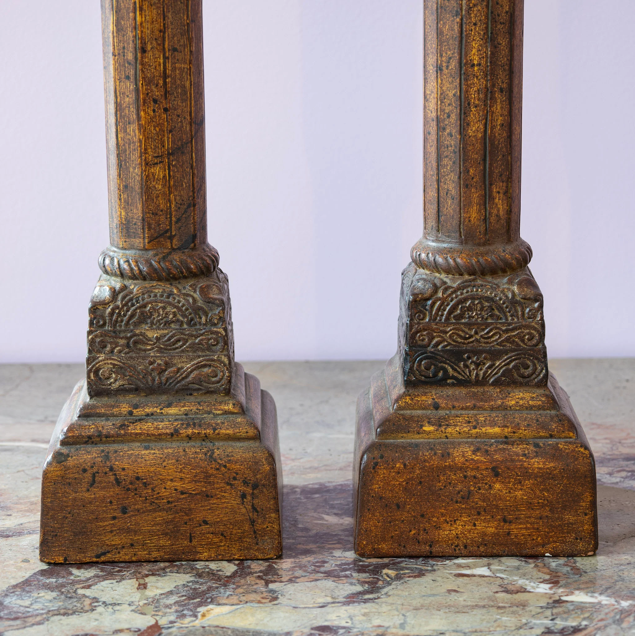 Pair of Louis XVI Tall Column Lamps – Carved Wood Apperance - Image 6