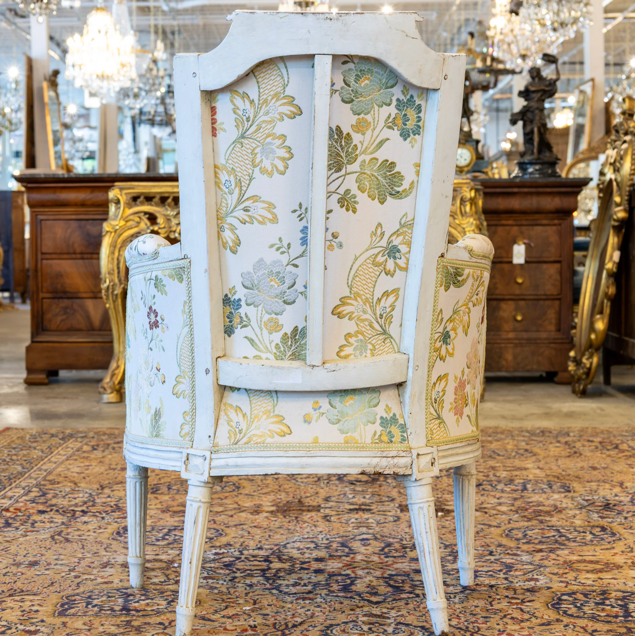 Pair of Louis XVI White Bergère Chair –Carved Frame & Original Floral Upholstery - Image 6